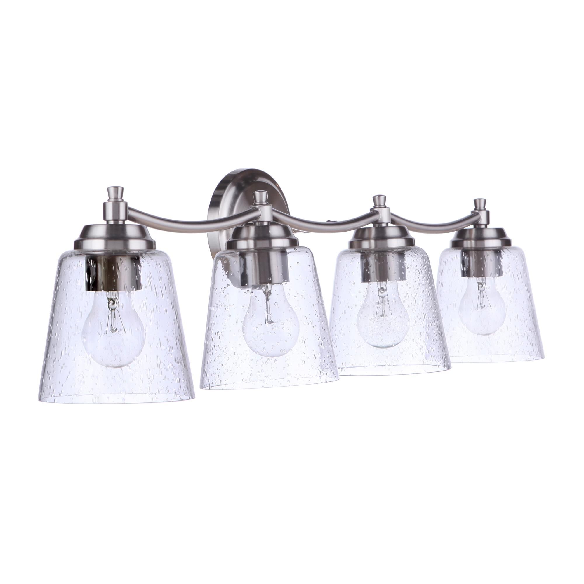 Shown in Brushed Polished Nickel finish and Clear Seeded glass and Glass shade