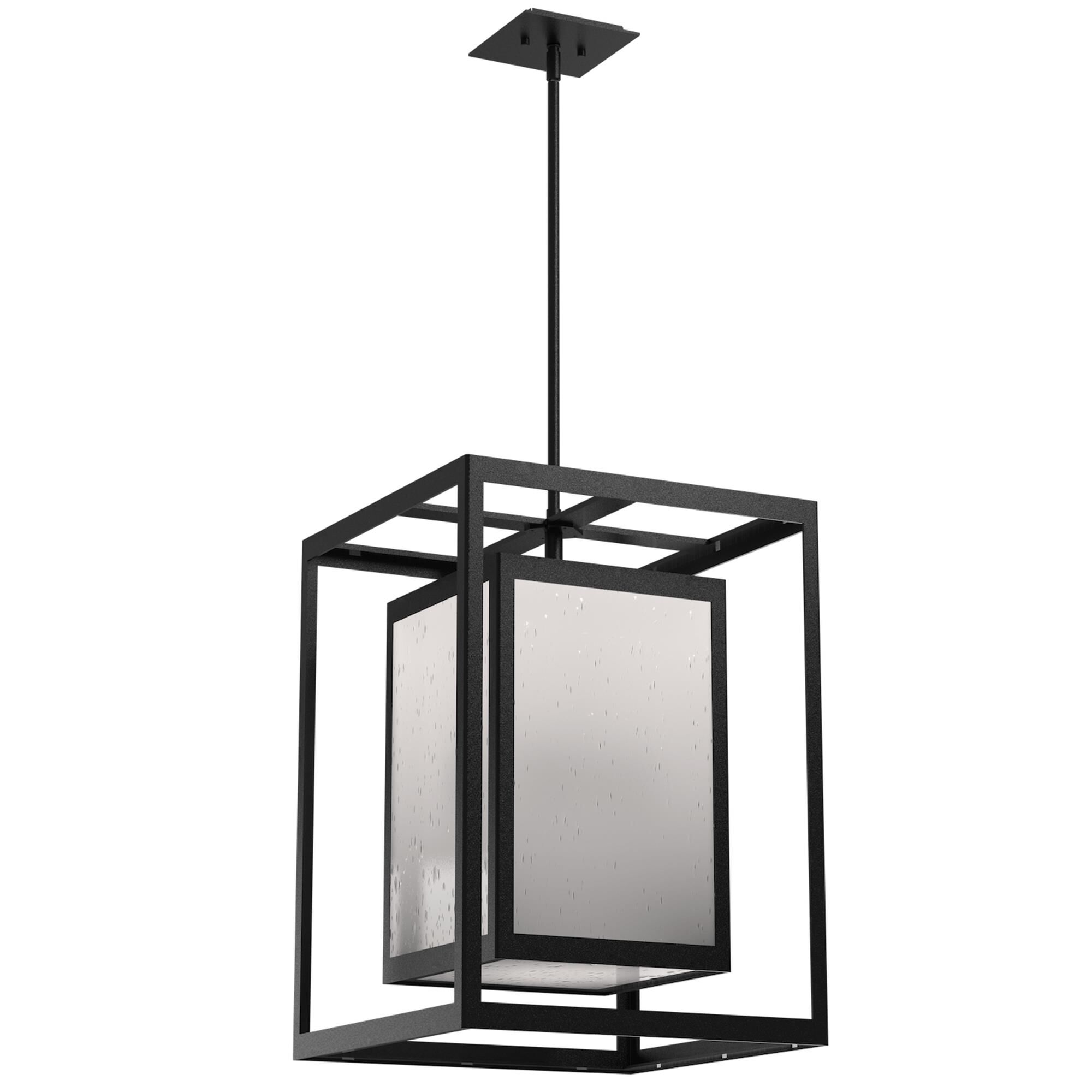 Shown in Textured Black finish and Frosted Seeded glass
