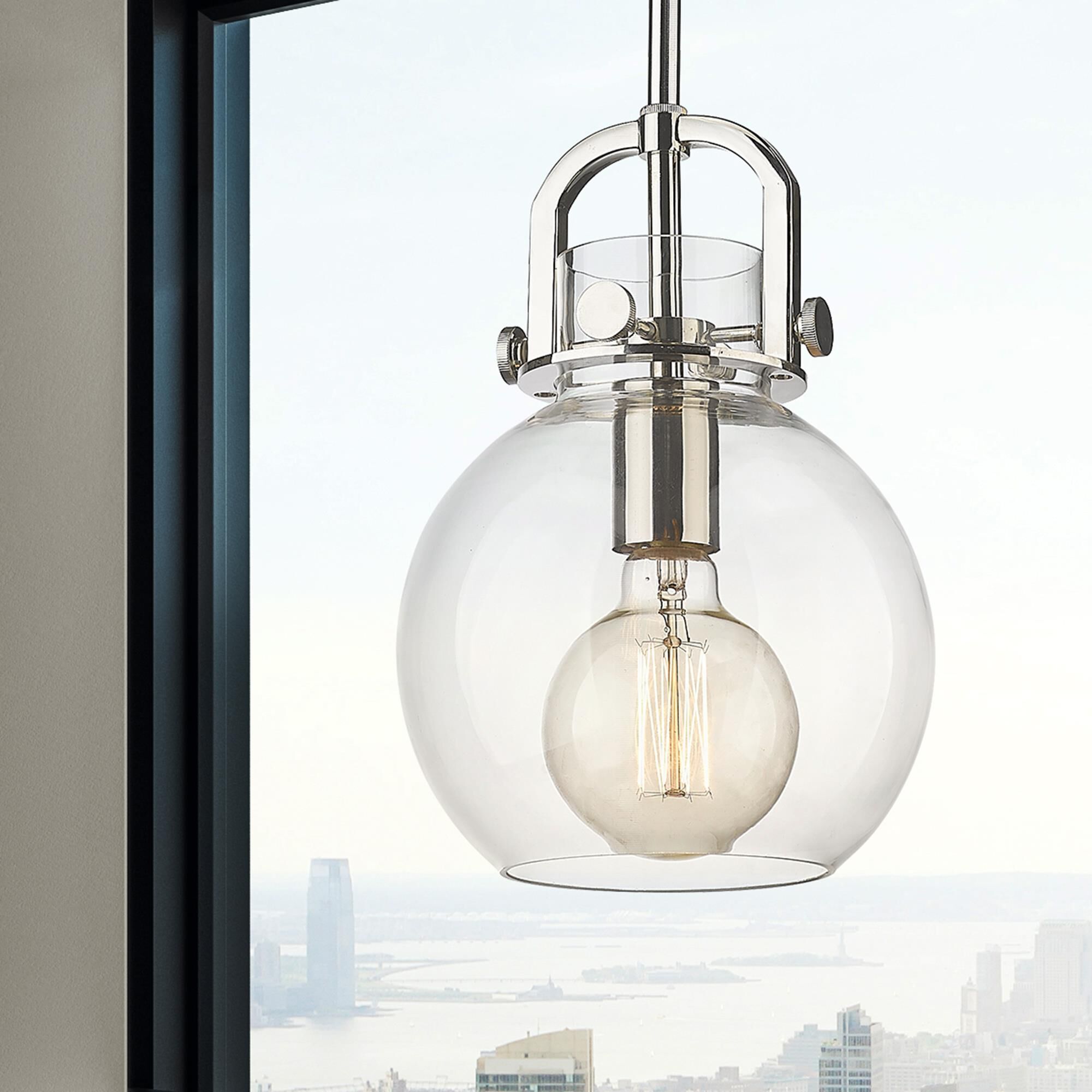 Shown in Polished Nickel finish and Clear glass