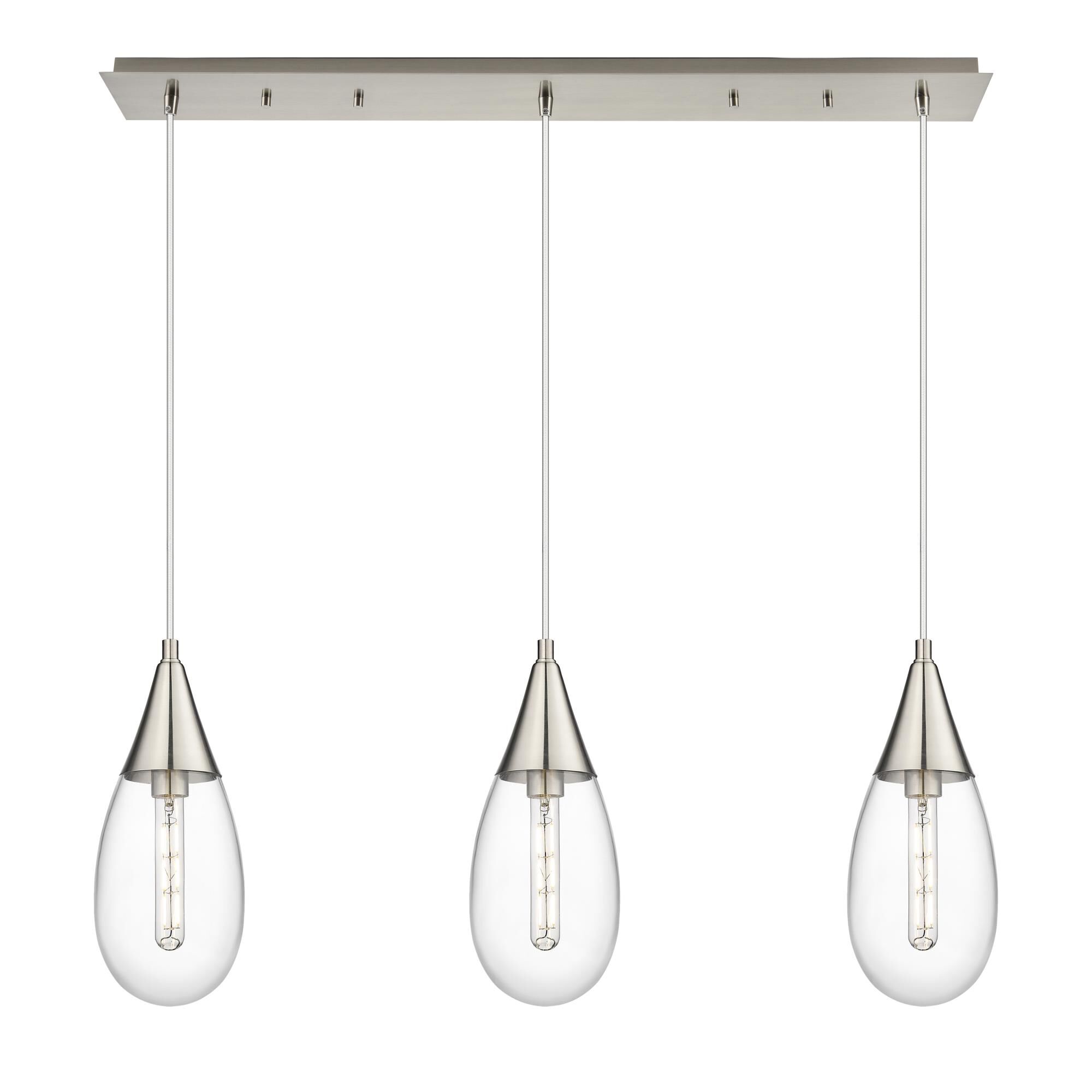 Shown in Brushed Satin Nickel finish and Clear glass and Clear Glass shade