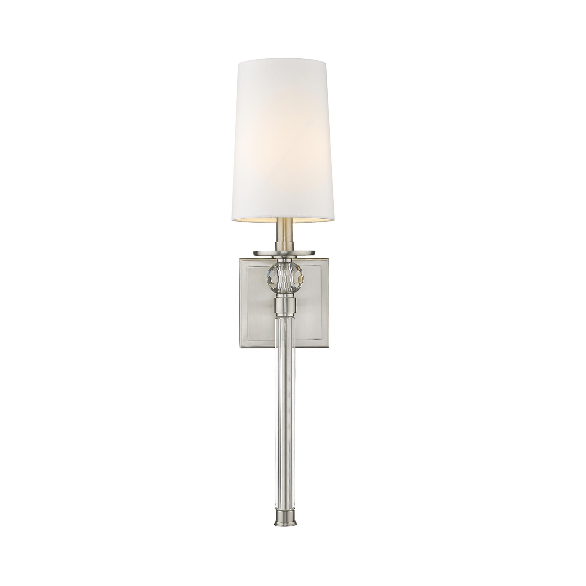 Shown in Brushed Nickel finish and Fabric glass and Fabric shade