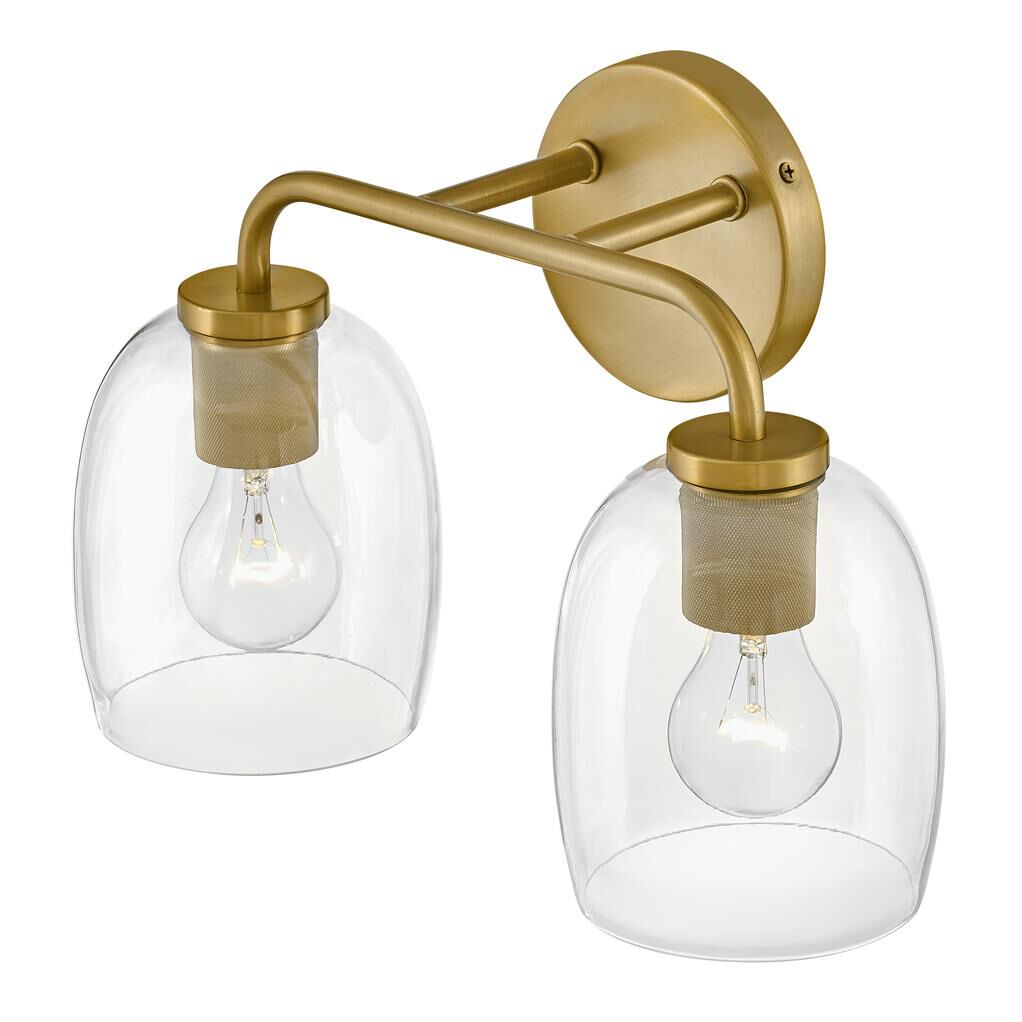 Shown in Lacquered Brass finish and Clear glass