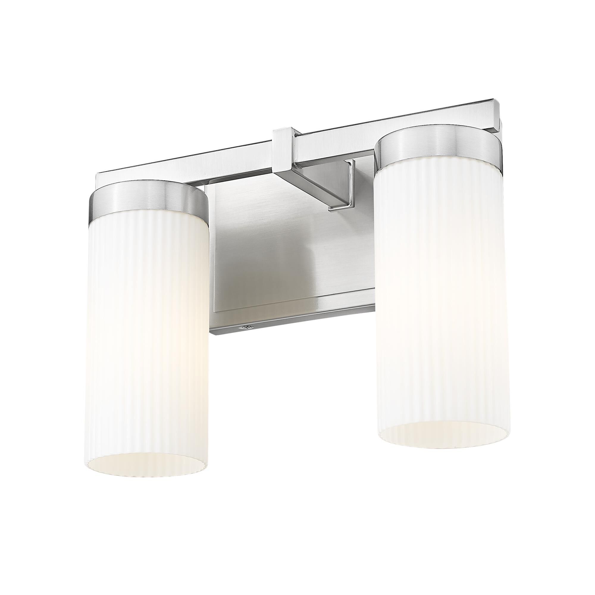 Shown in Brushed Nickel finish and White glass and White shade