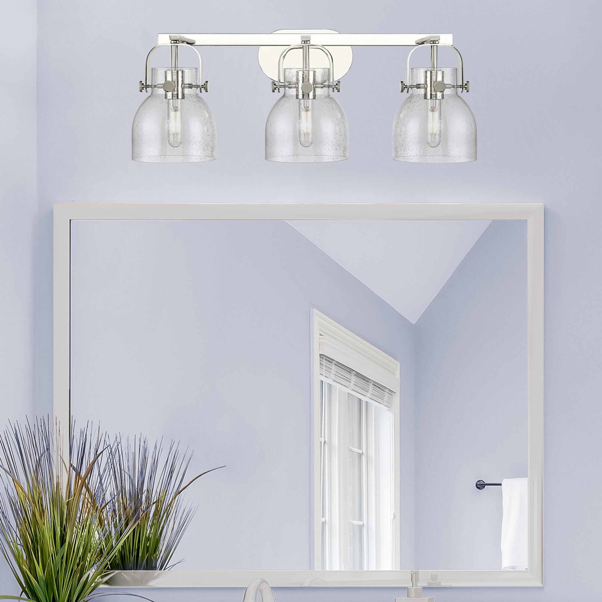 Shown in Polished Nickel finish and Seedy glass