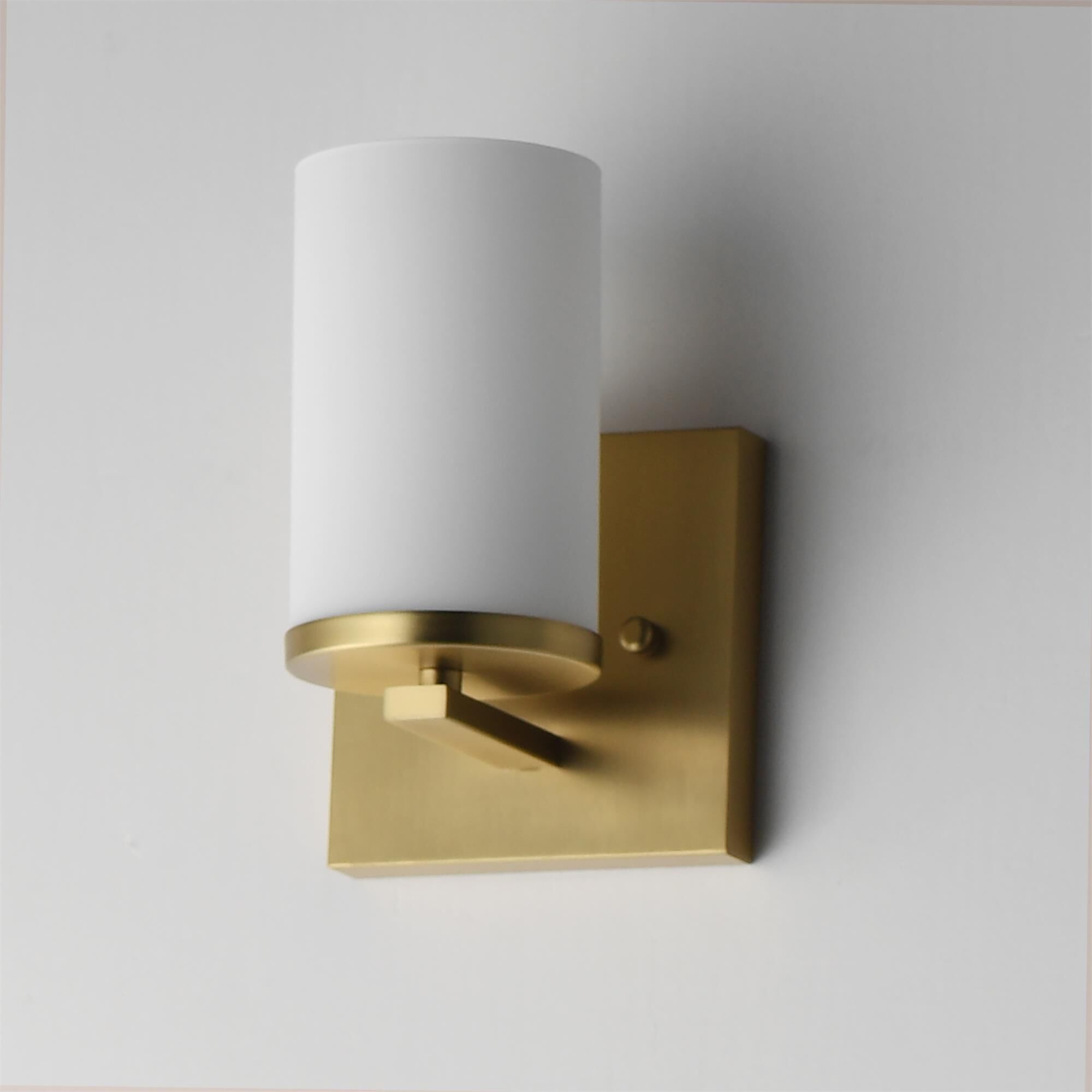 Shown in Satin Brass finish and Satin White glass and Glass shade