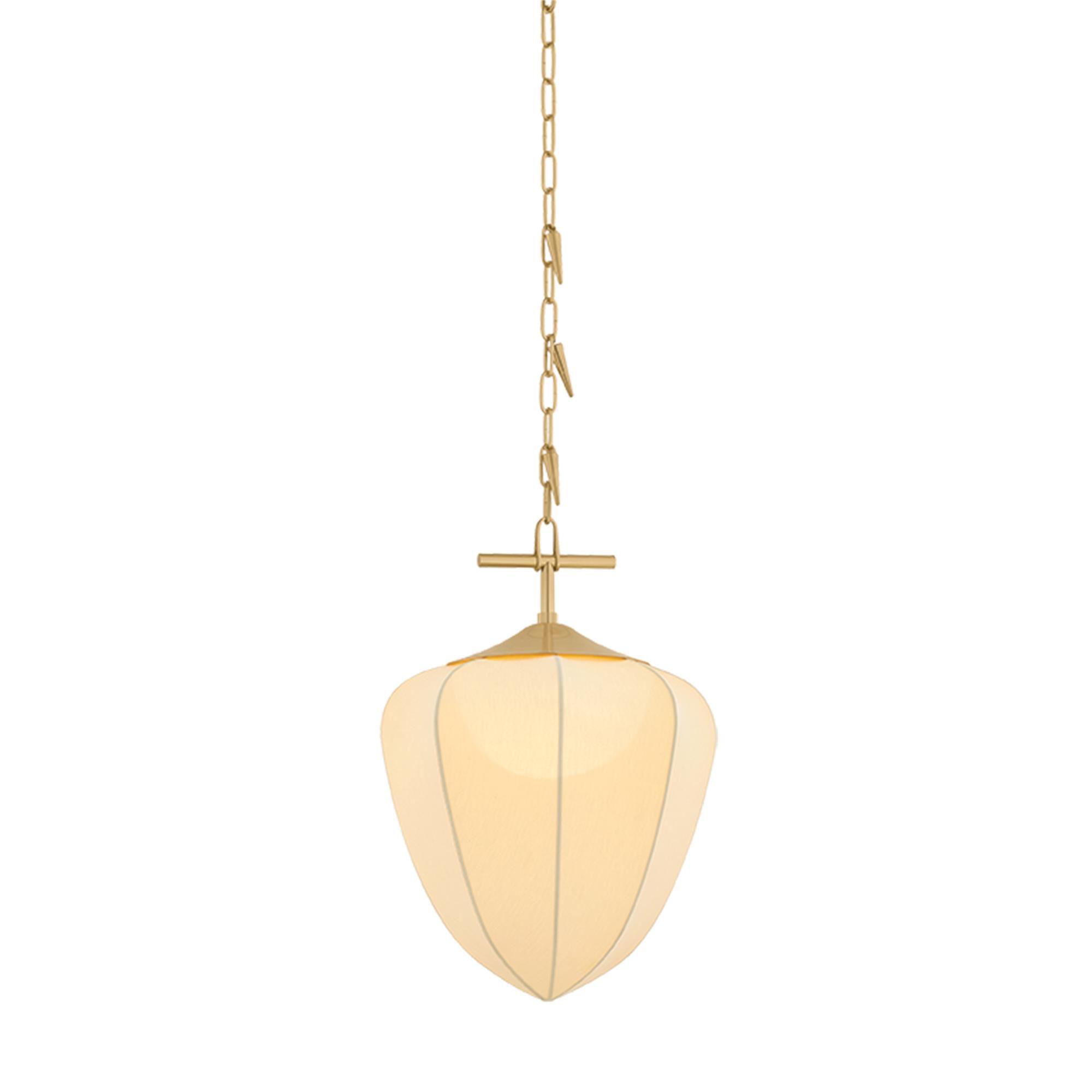 Shown in Vintage Brass finish and Silk shade