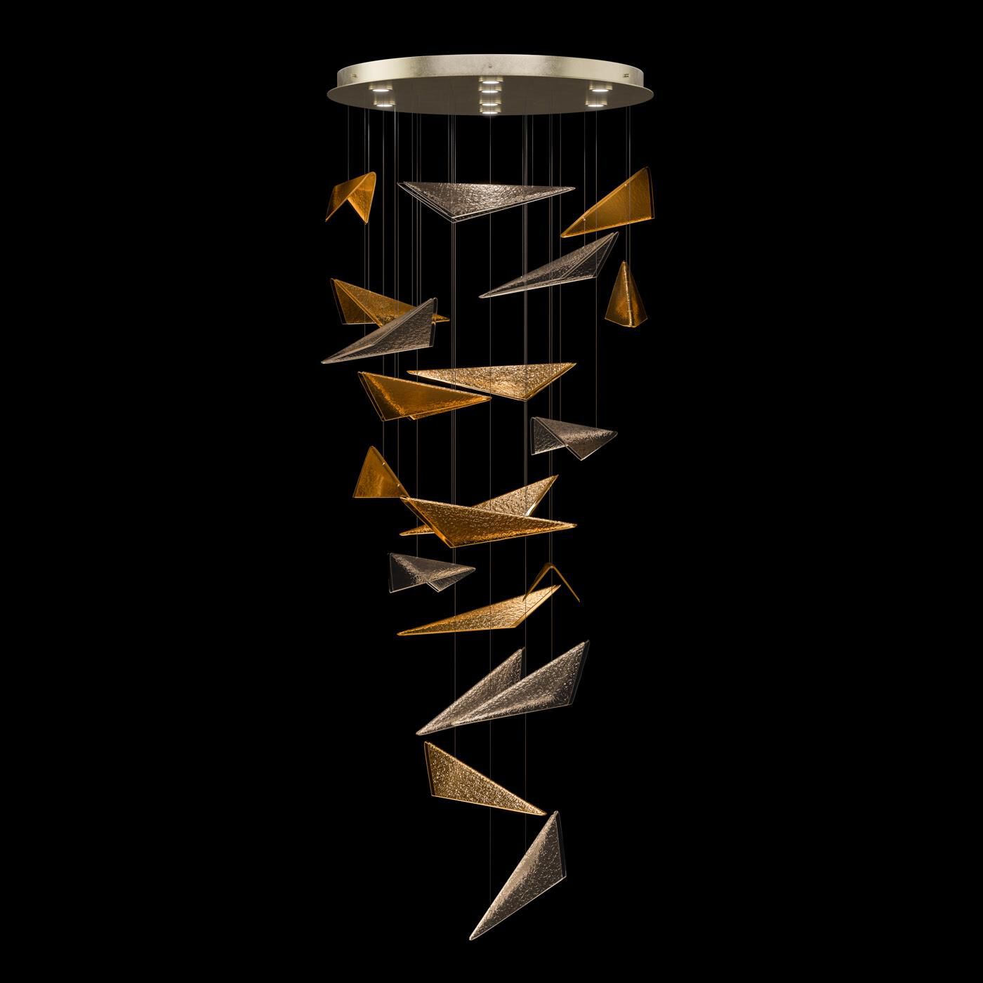 Shown in Gold finish and Amber Hammered glass