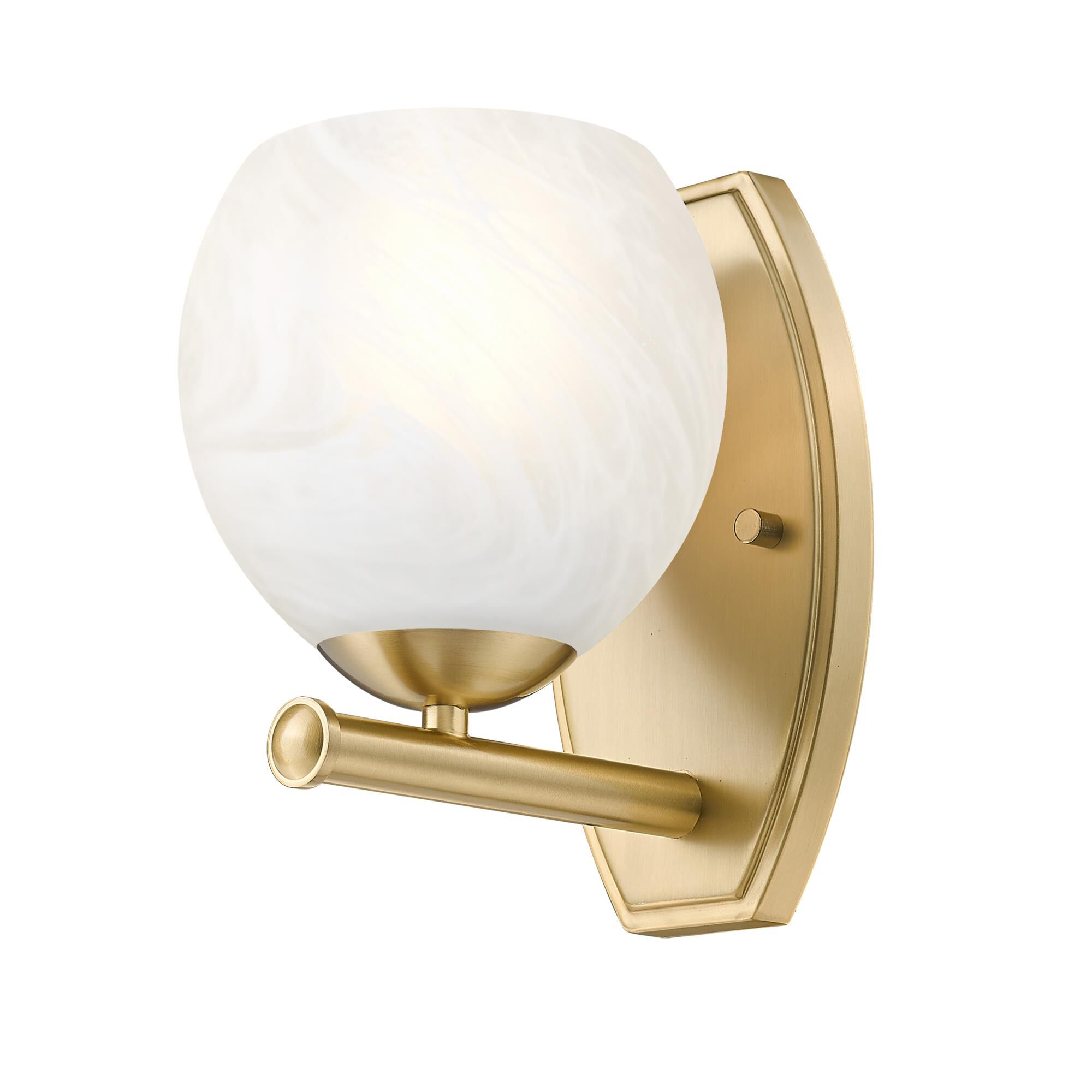 Shown in Modern Gold finish and Feathered White glass