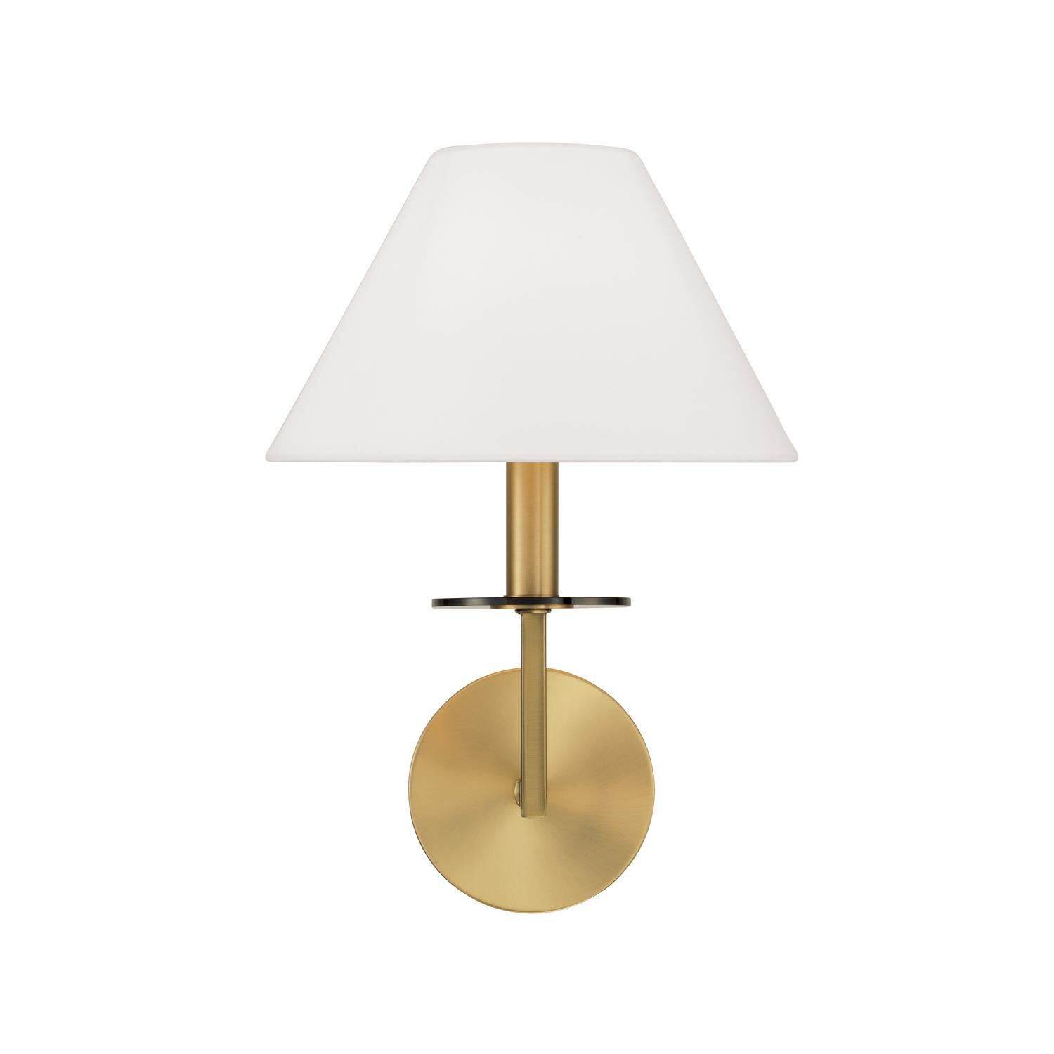 Shown in Aged Brass finish and White Fabric Stay-Straight shade