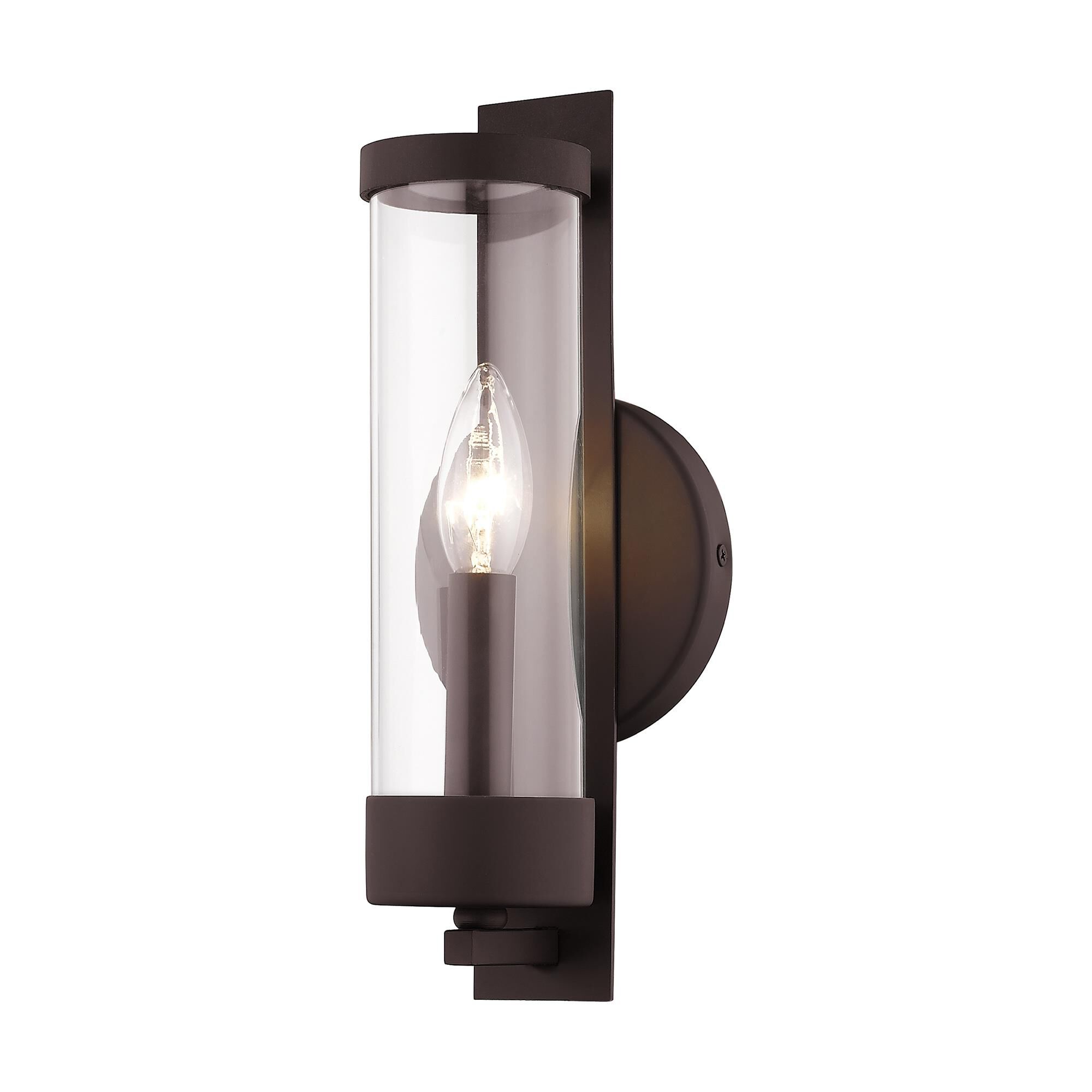 Shown in Bronze finish and Clear glass