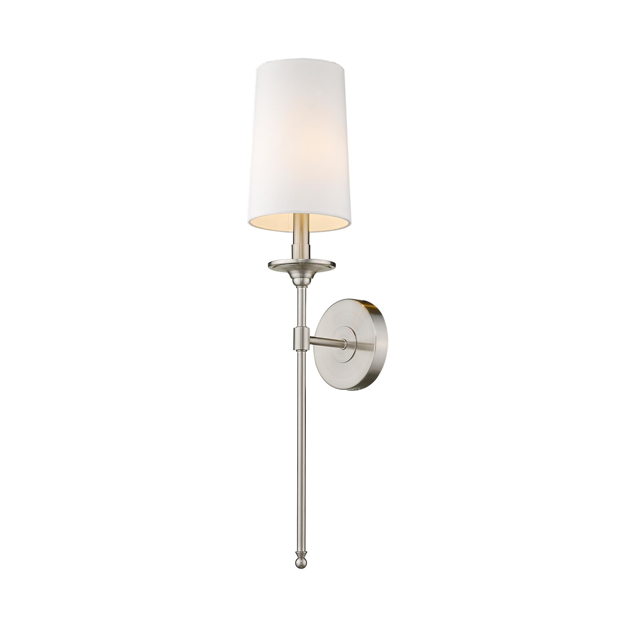 Shown in Brushed Nickel finish and Fabric glass and Fabric shade