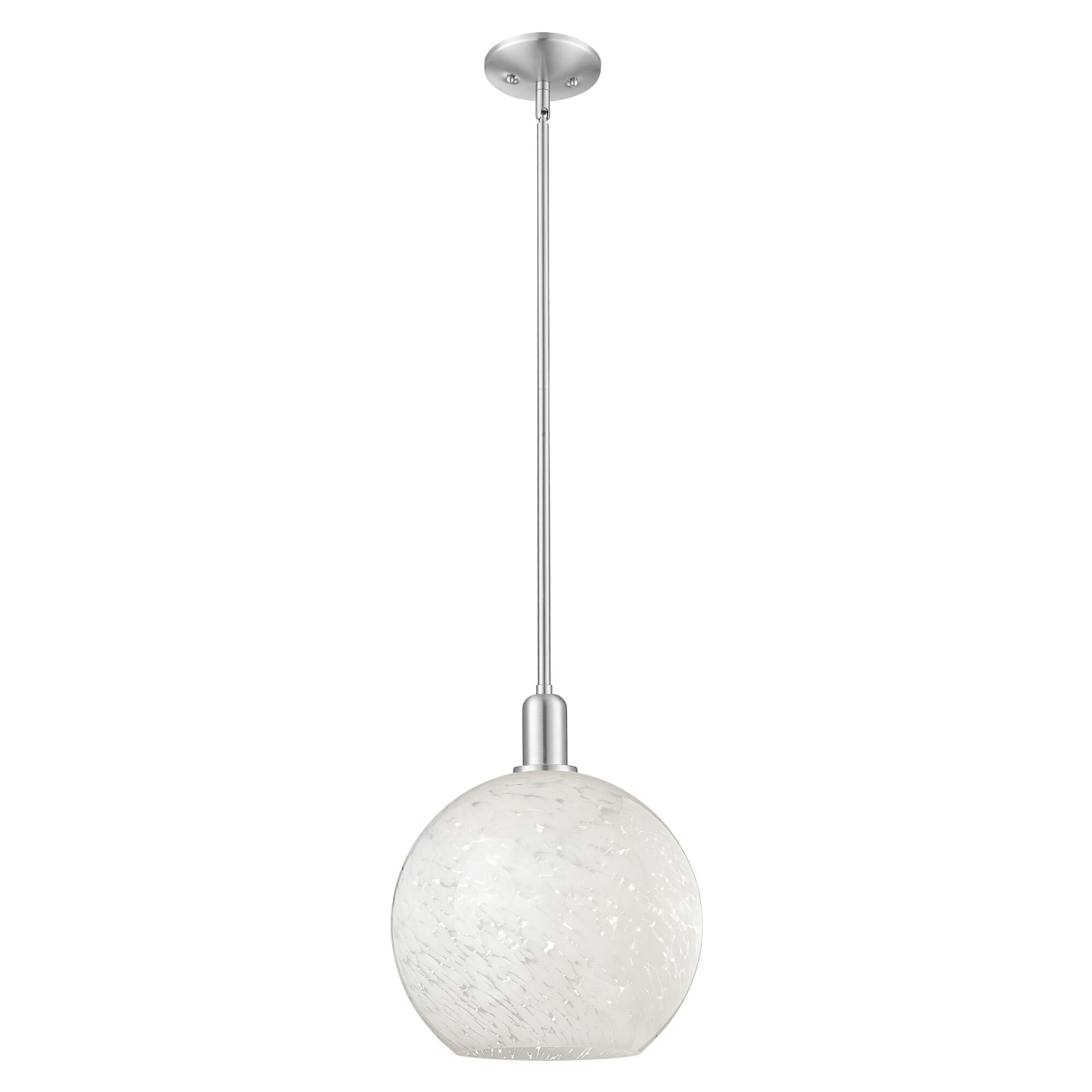 Shown in Brushed Satin Nickel finish and White Mouchette glass