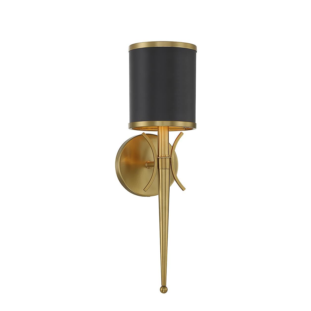 Shown in Matte Black With Warm Brass finish and Metal shade
