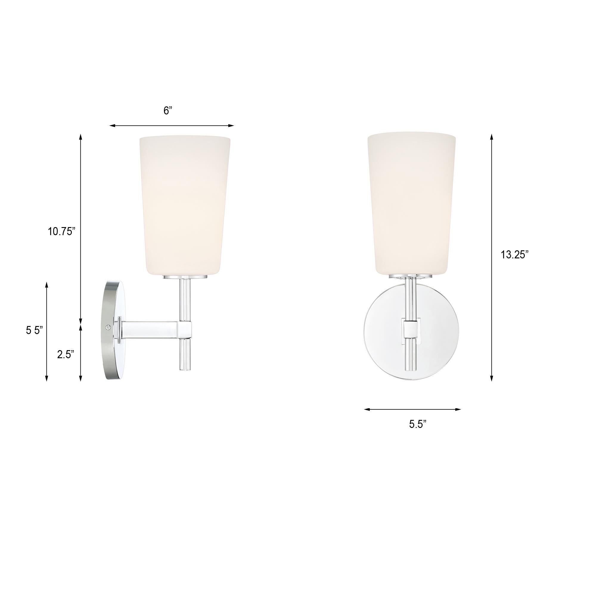 Shown in Polished Chrome finish and Opal White glass