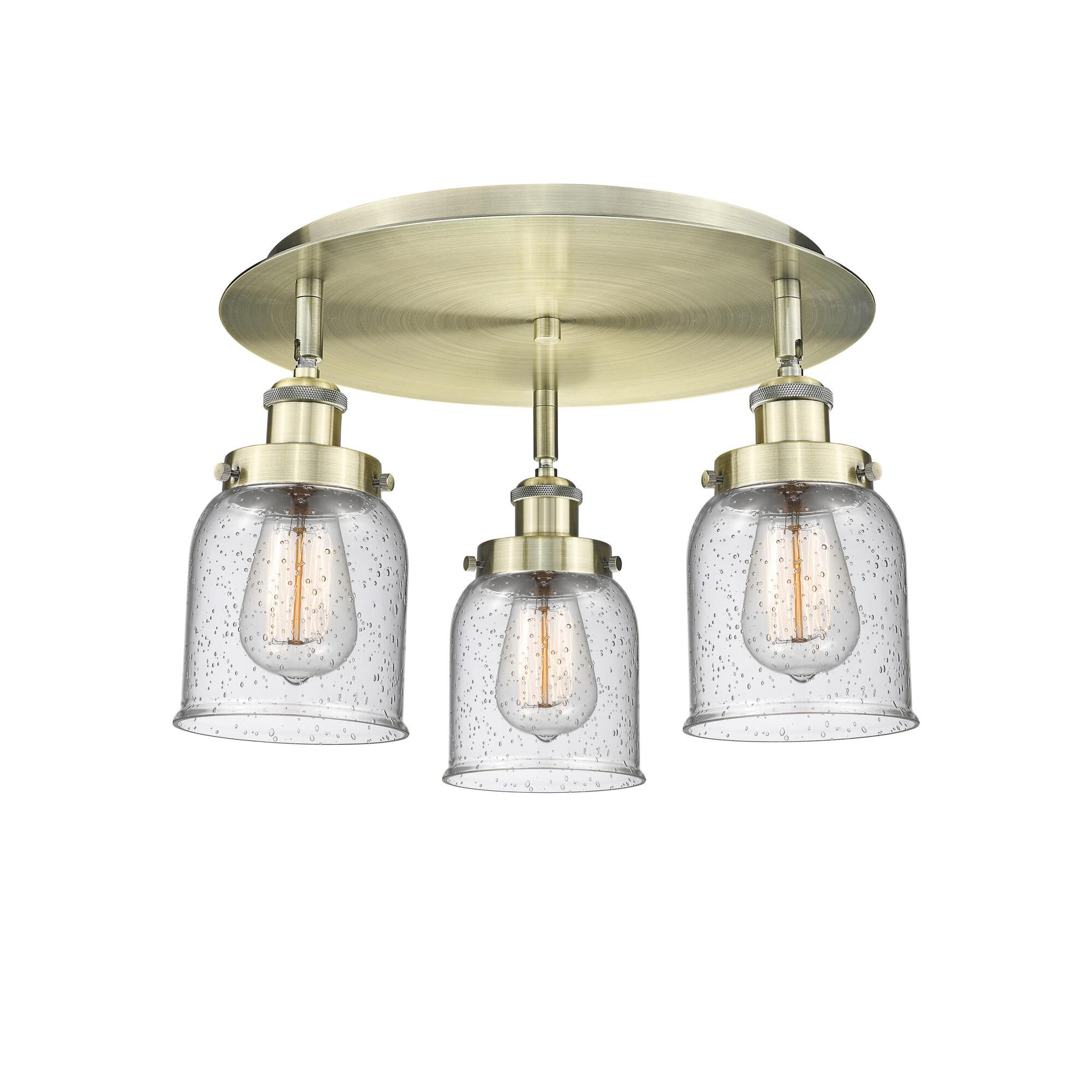 Shown in Antique Brass finish and Seedy glass