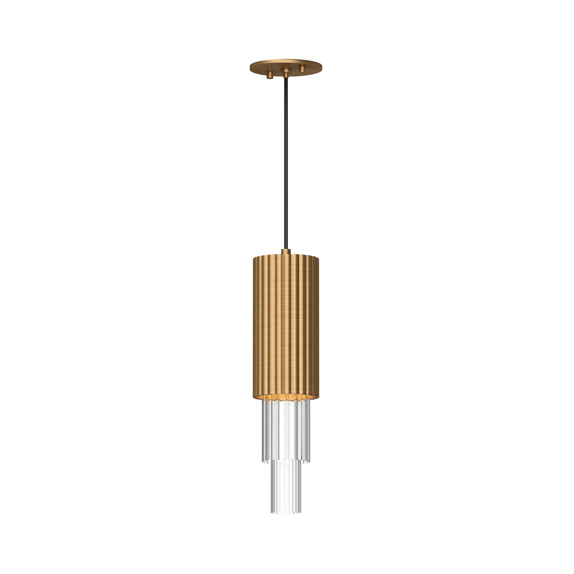 Shown in Aged Gold finish and Clear Ribbed glass