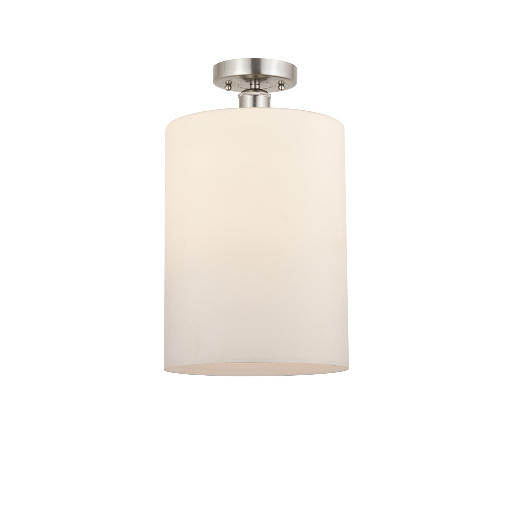 Shown in Brushed Satin Nickel finish and Matte White glass