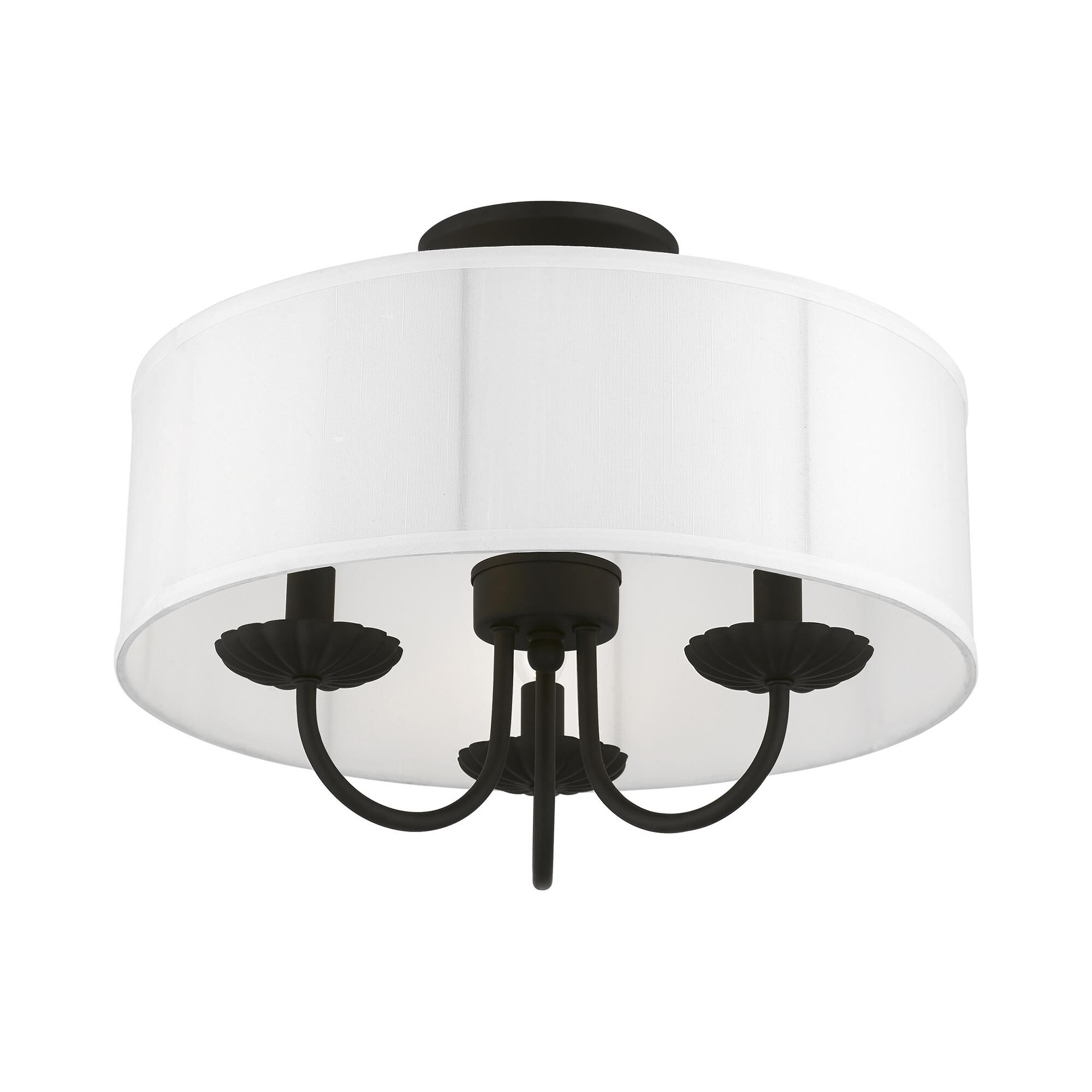 Shown in Black finish and Off-White Fabric Hardback with White Fabric Inside shade