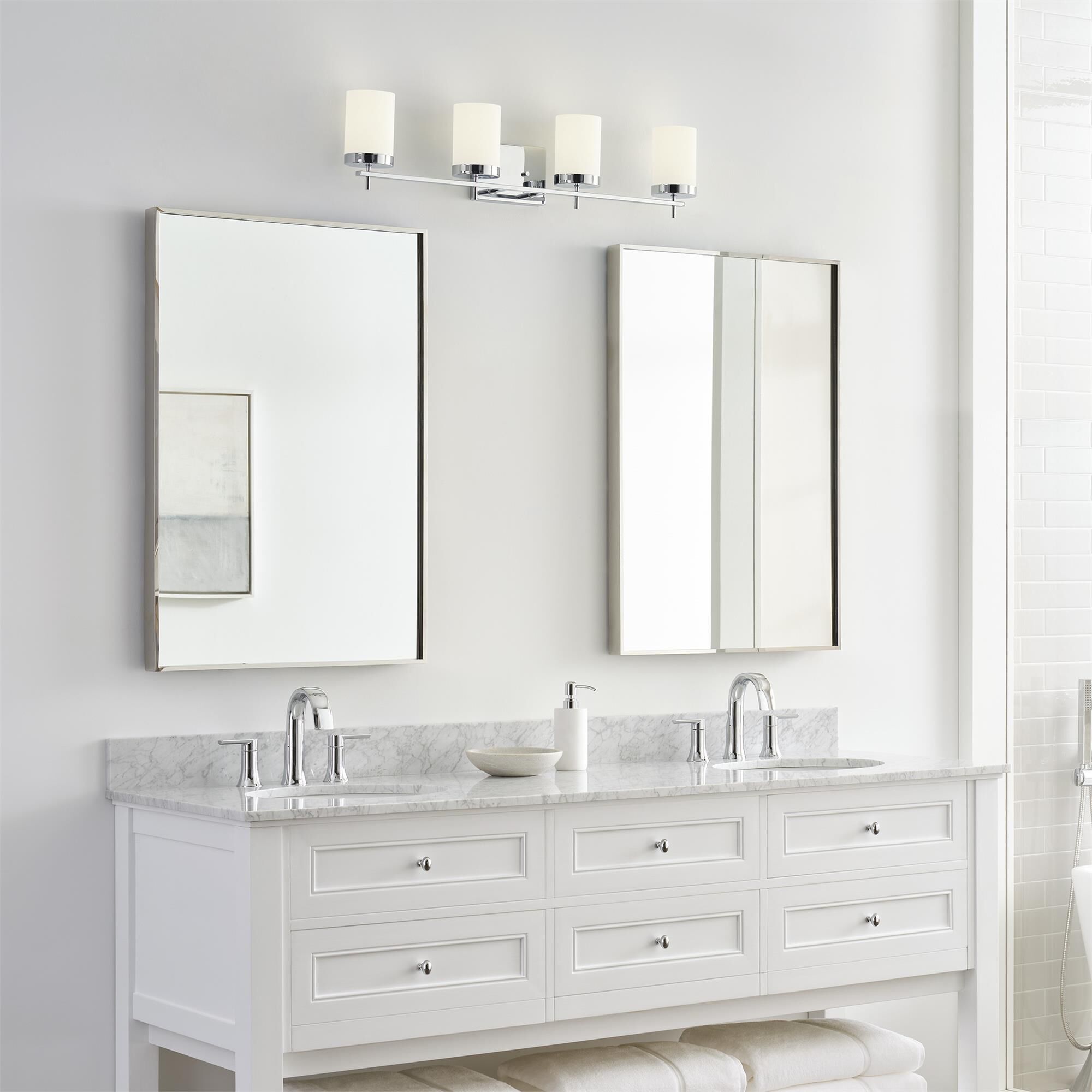 Shown in Chrome finish and Etched - White Inside glass