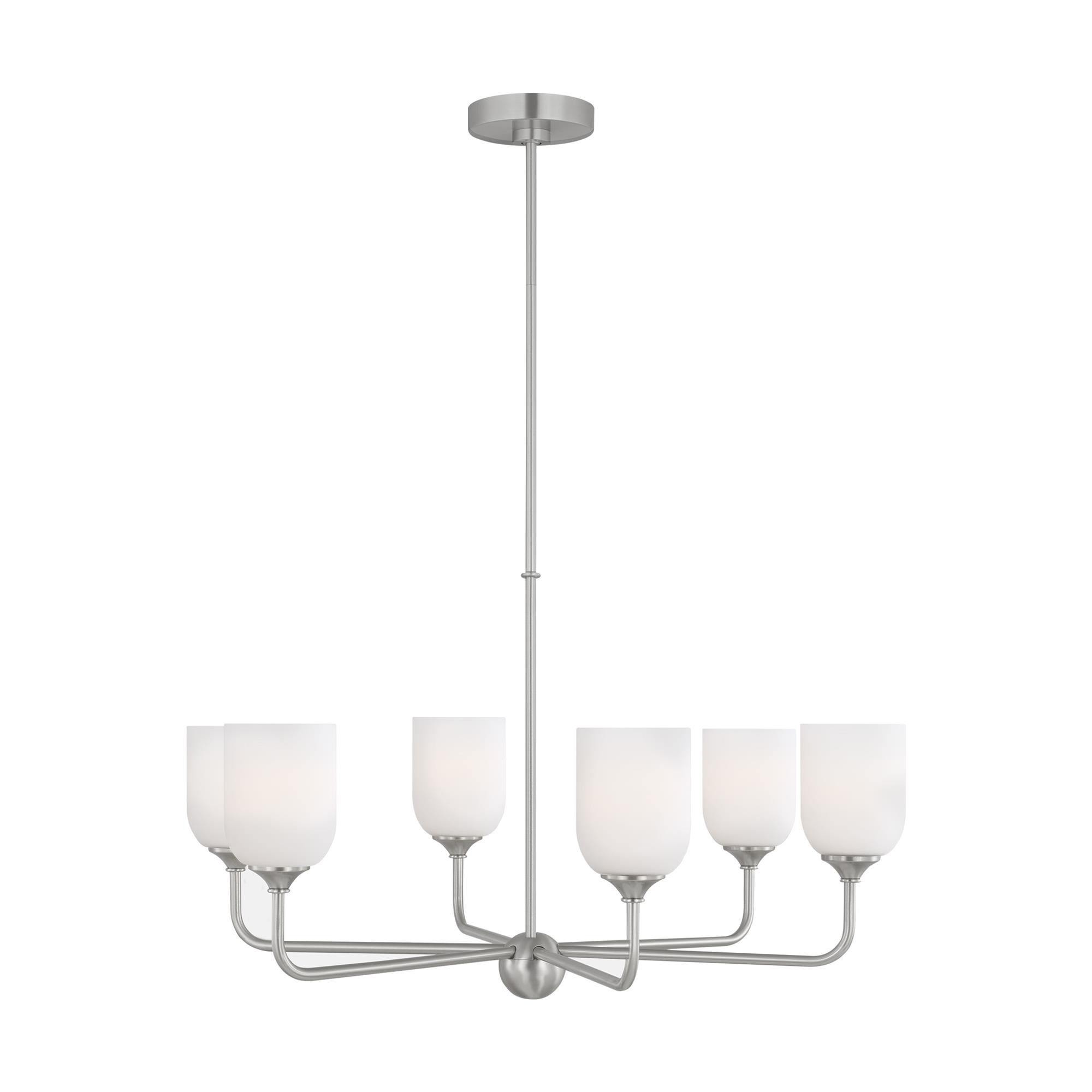 Shown in Brushed Steel finish and Etched / White Inside Glass s shade