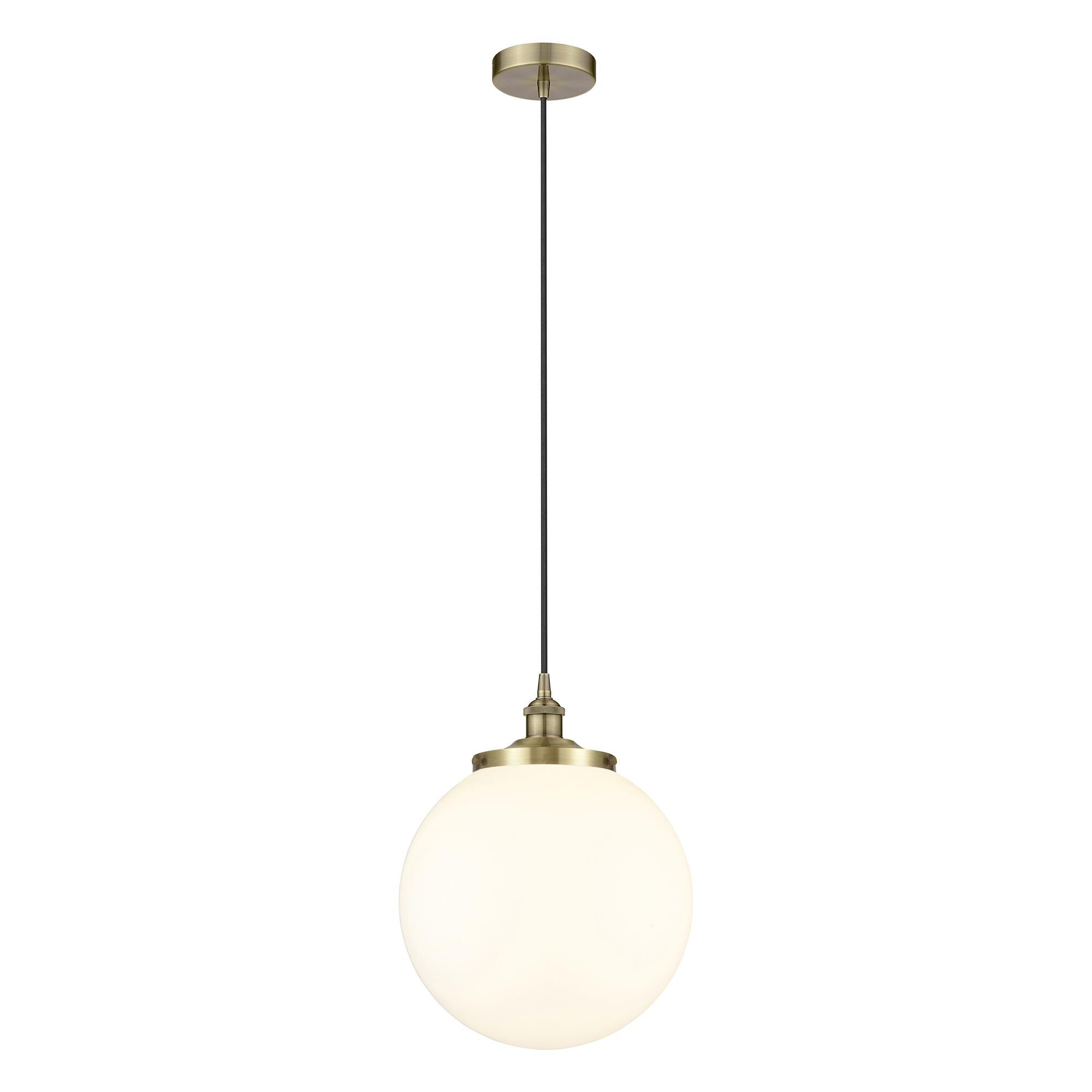 Shown in Antique Brass finish and Matte White glass