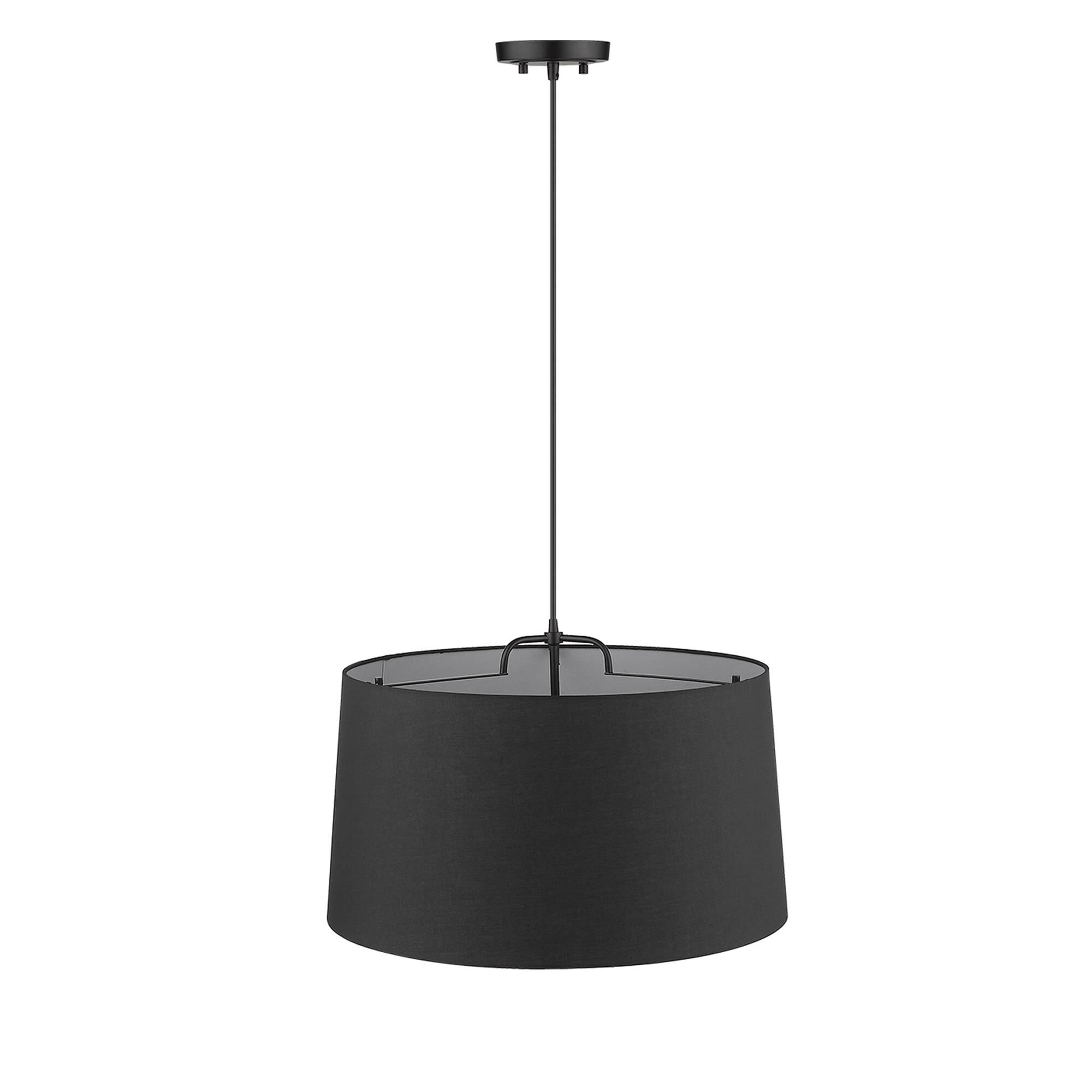 Shown in Matte Black finish and Matte Black glass and Black Hardback Linen Drum shade