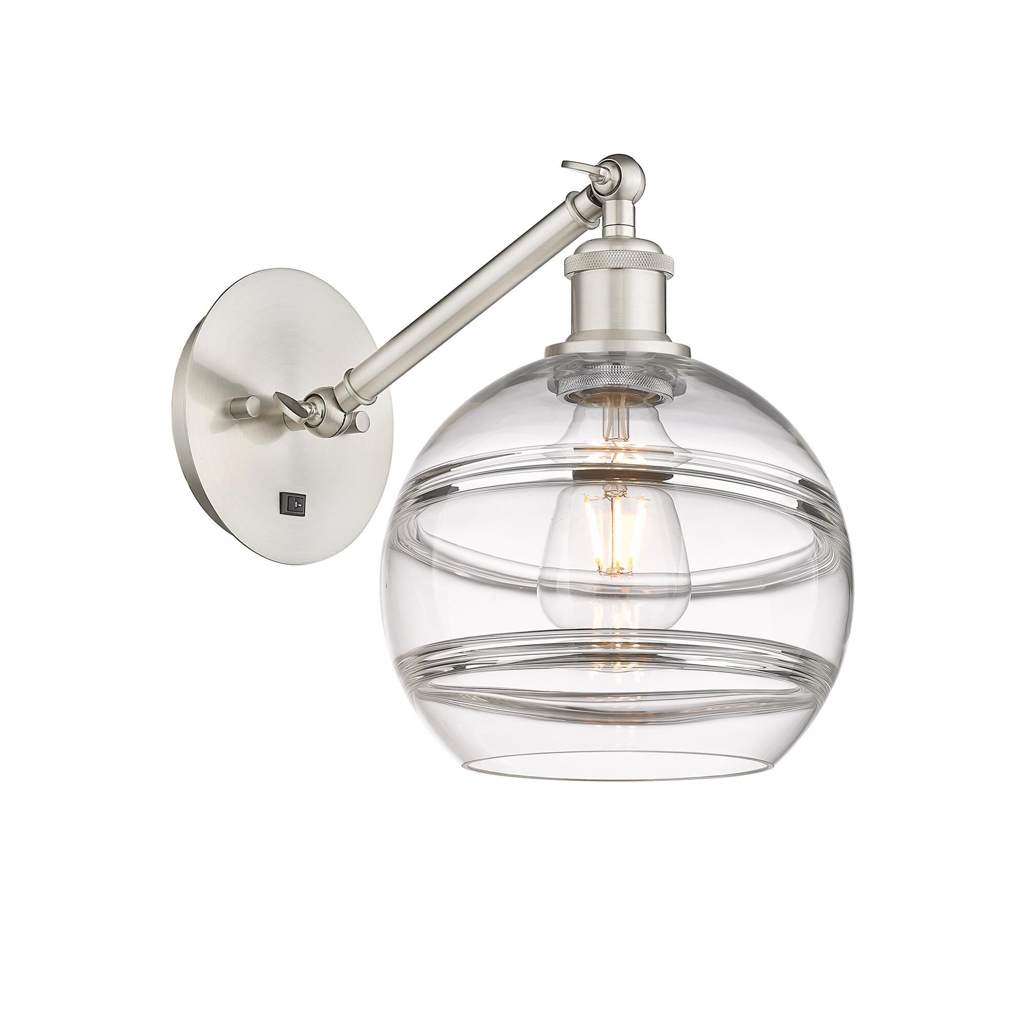 Shown in Brushed Satin Nickel finish and Clear glass