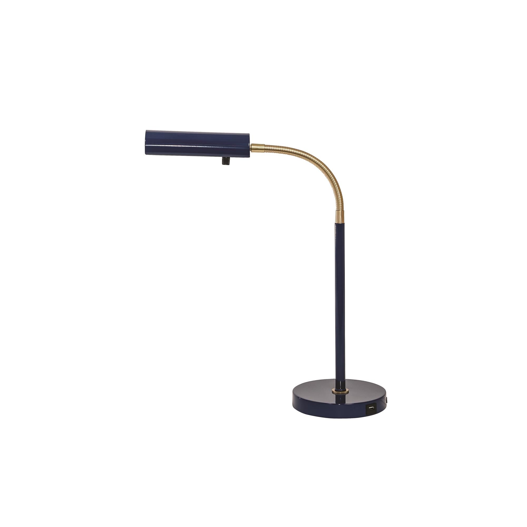 Shown in Navy Blue With Satin Brass Accents finish and Metal shade
