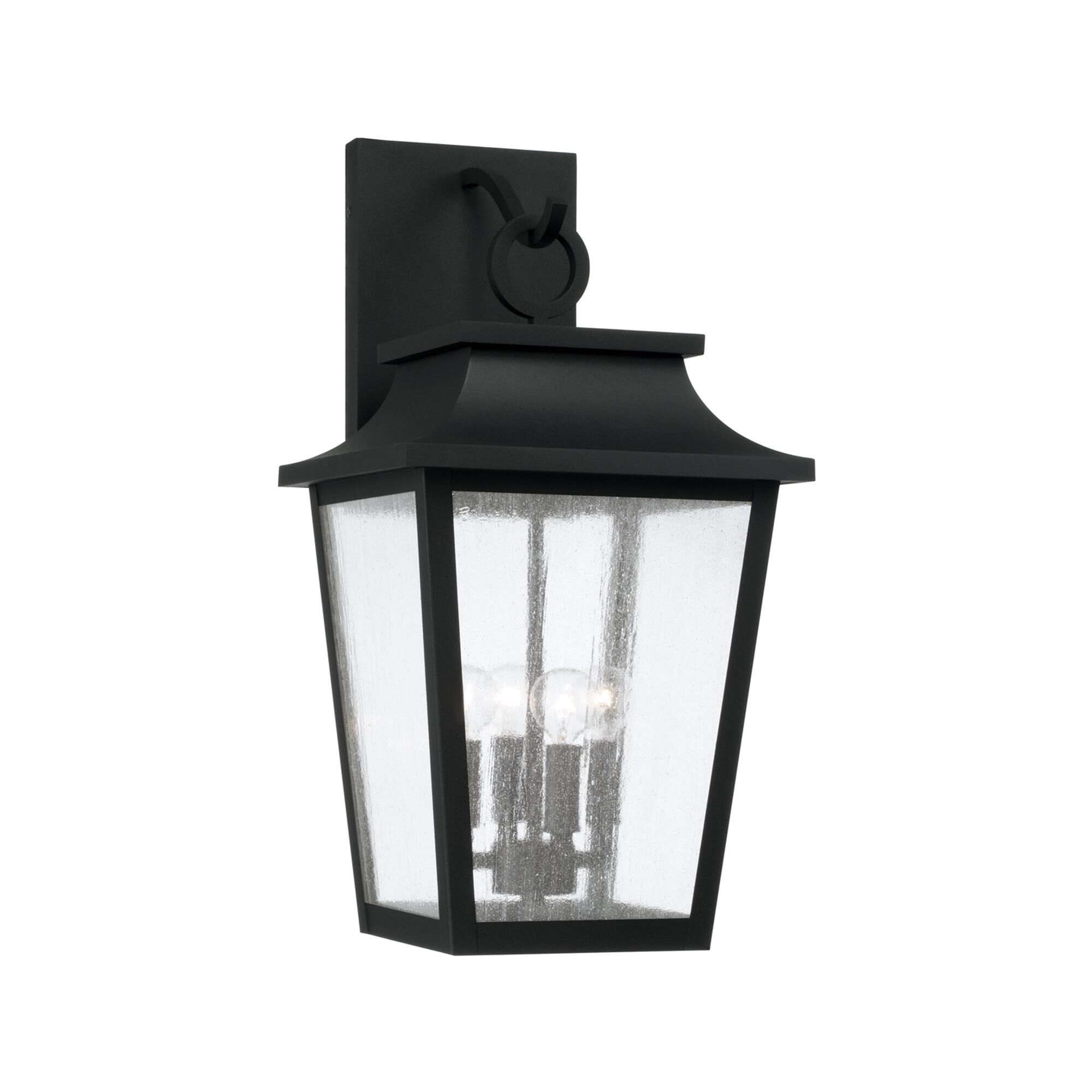 Shown in Black finish and Antiqued glass