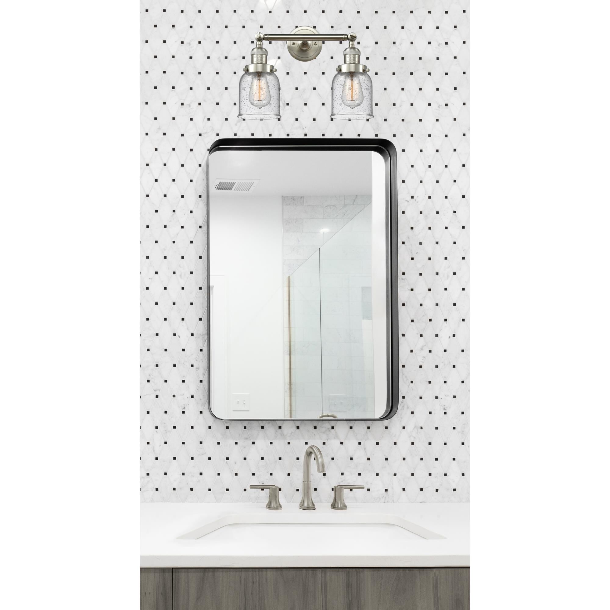 Shown in Brushed Satin Nickel finish and Seedy glass