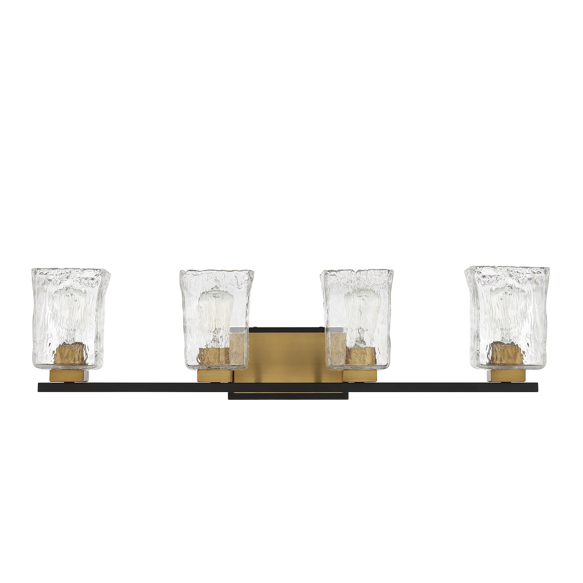 Shown in Matte Black With Warm Brass Accents finish and Clear Water Piastra glass and Glass shade