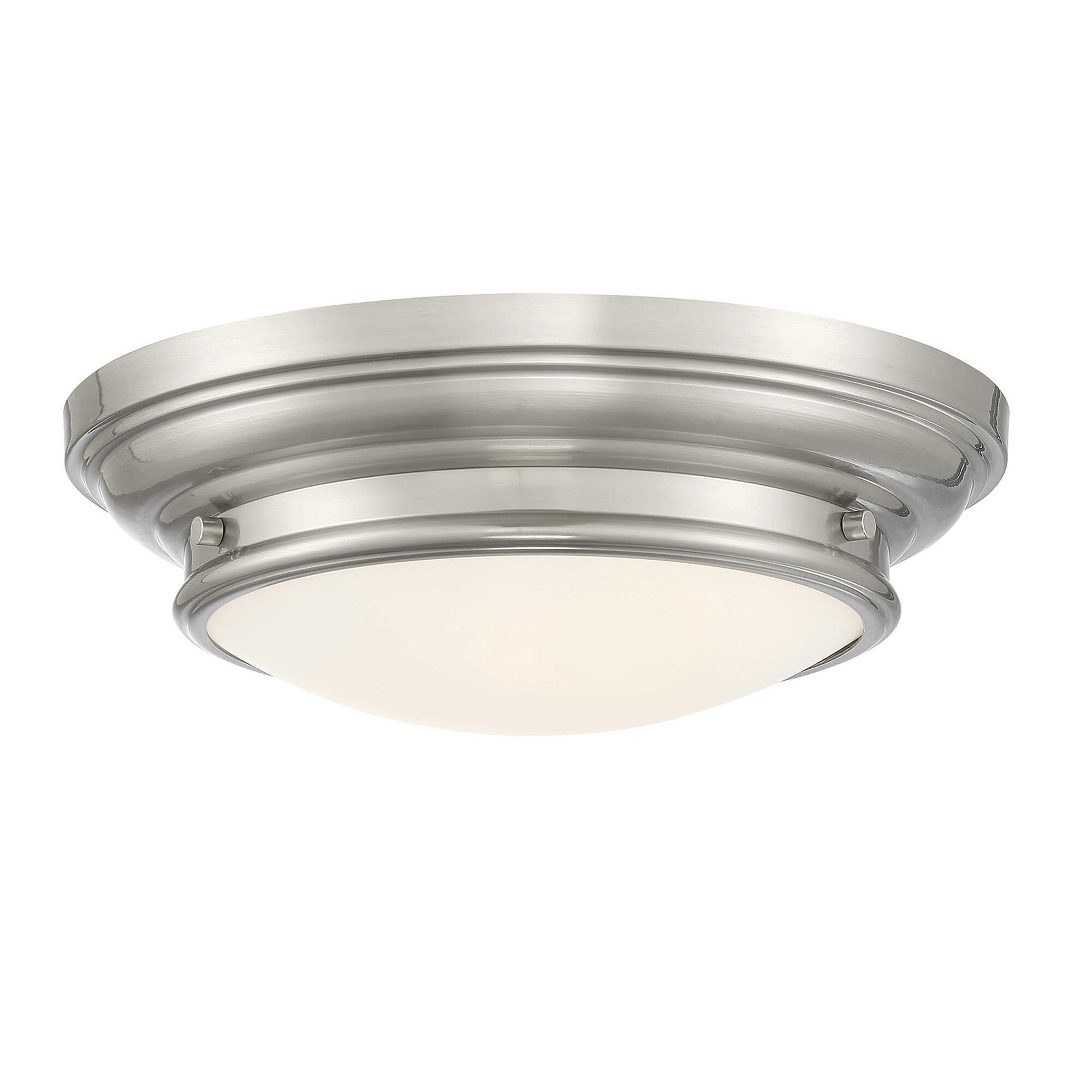 Shown in Brushed Nickel finish and White glass