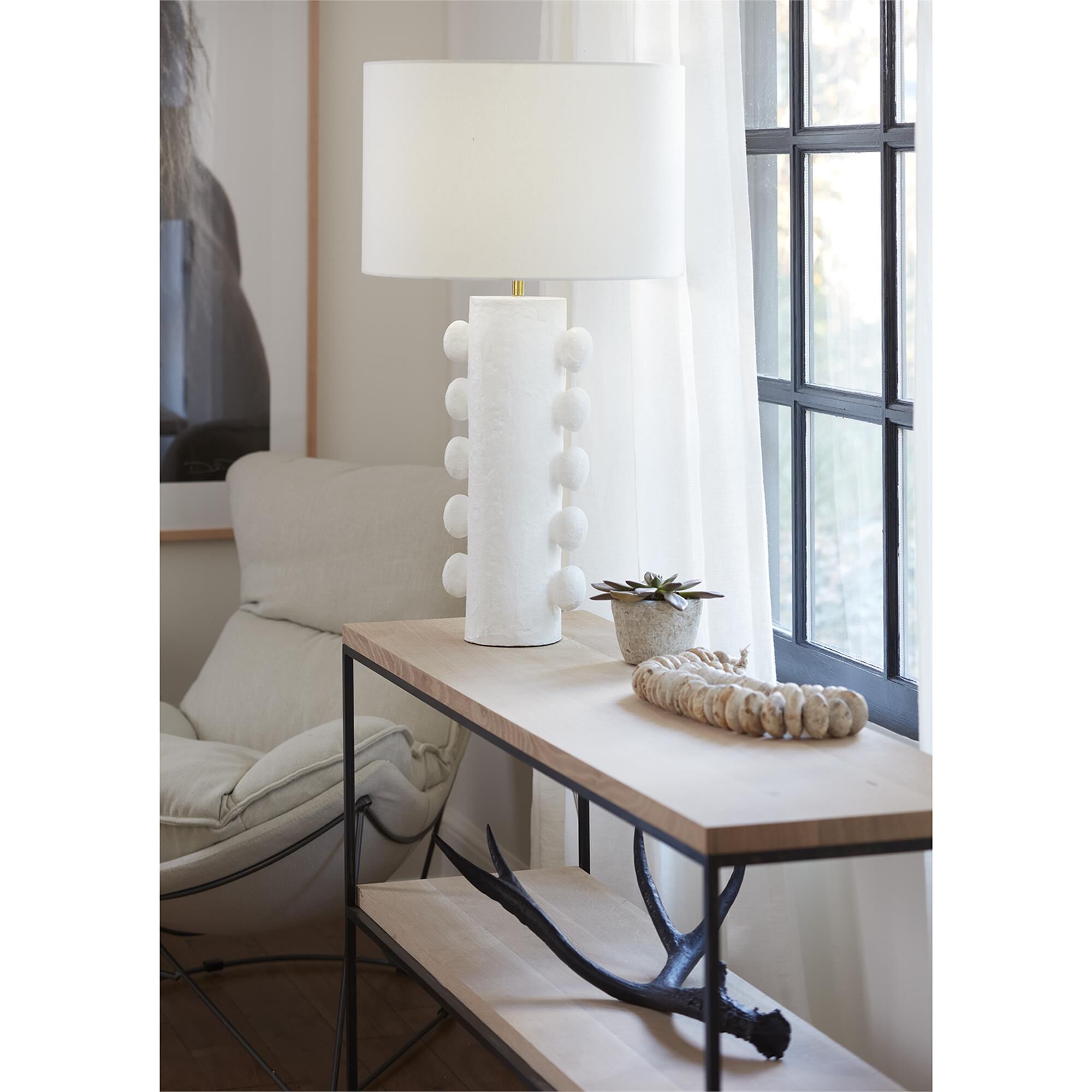 Shown in White finish and Linen shade
