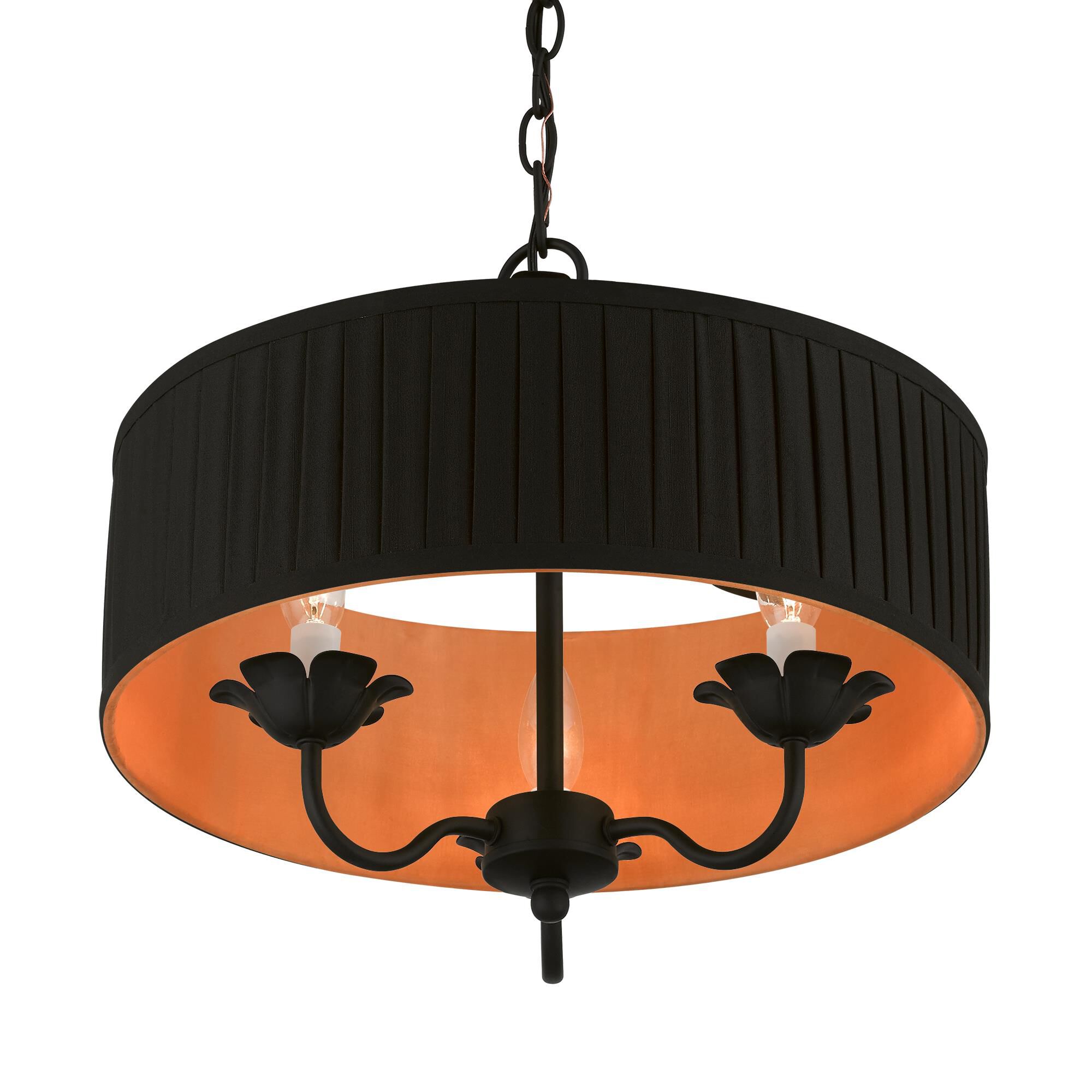 Shown in Black finish and Black Fabric Hardback with Orange Fabric Inside shade