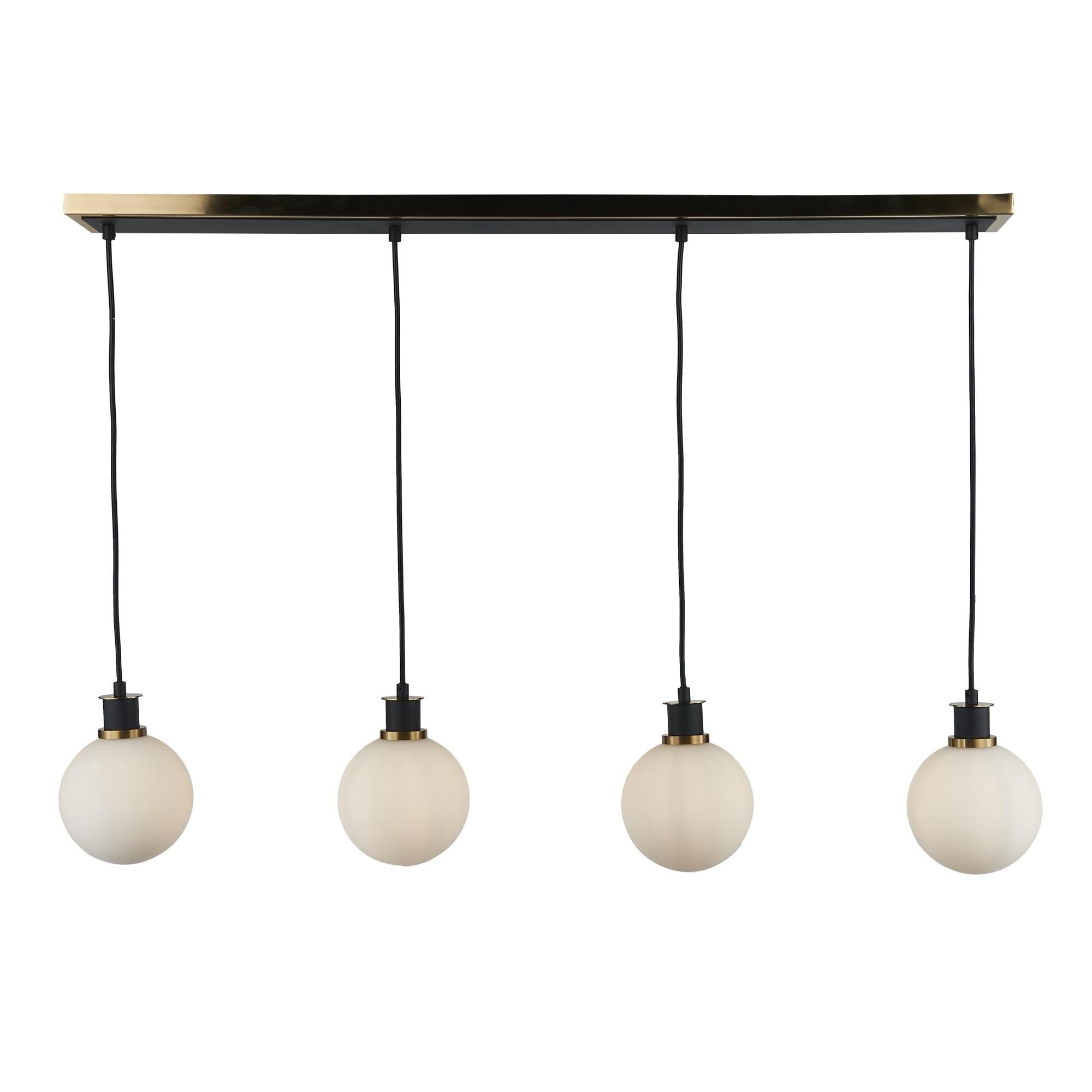 Shown in Black and Brushed Brass finish and White glass