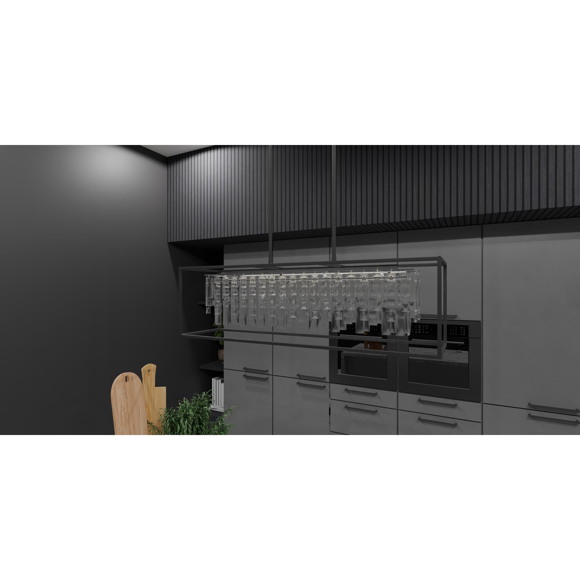 Shown in Matte Black finish and Clear Crystal glass