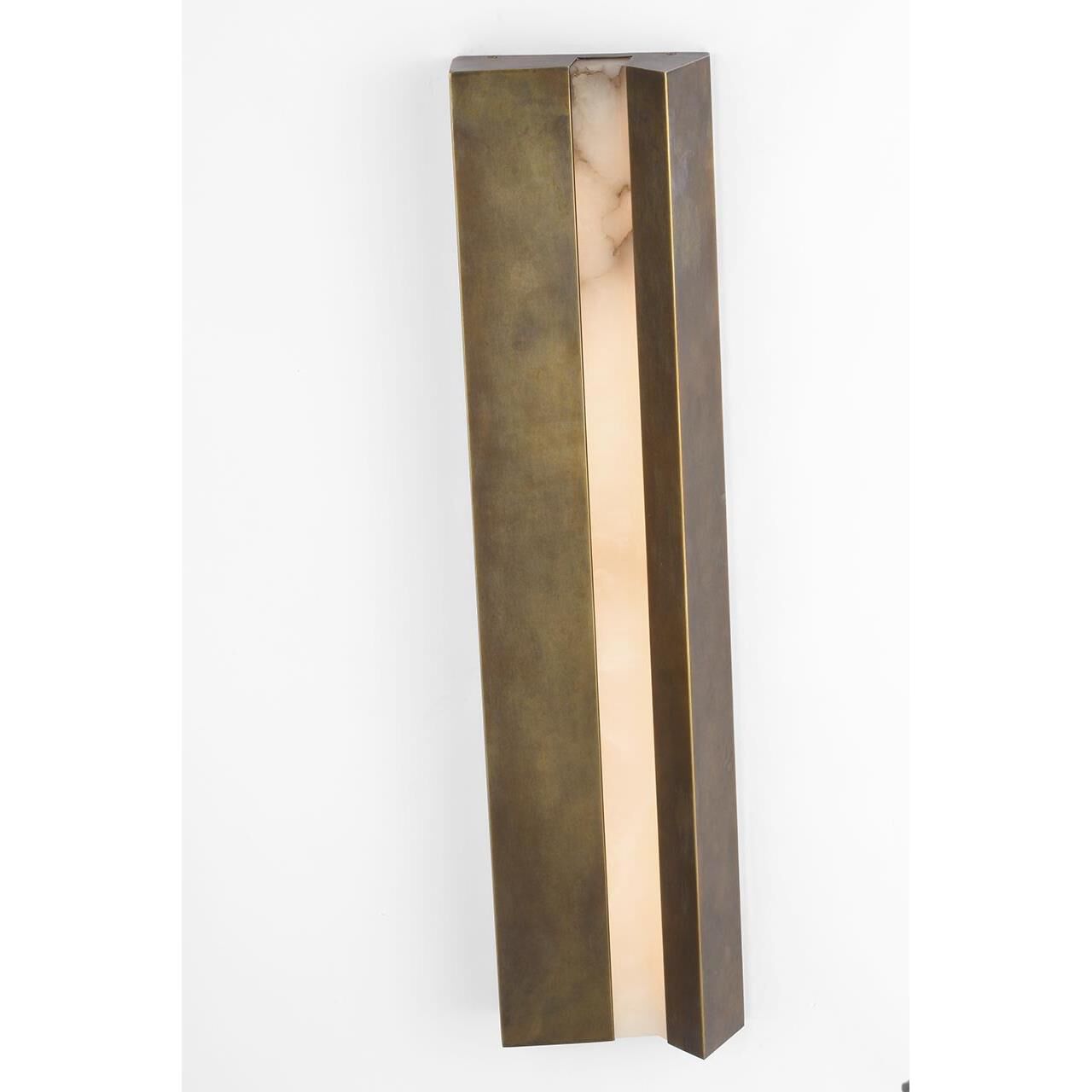 Shown in Mottled Brass finish and Alabaster shade