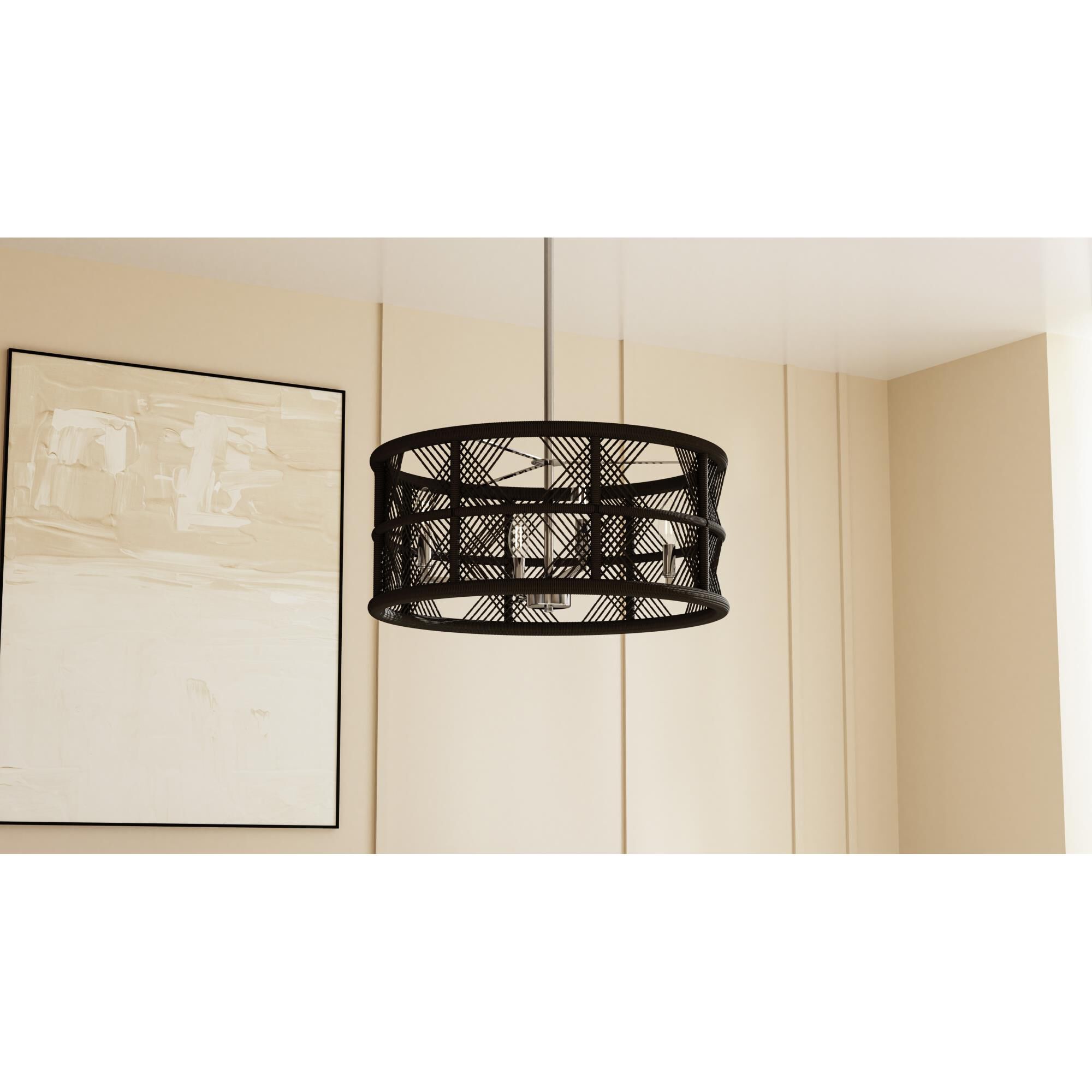 Shown in Antique Nickel finish and Black Rope shade