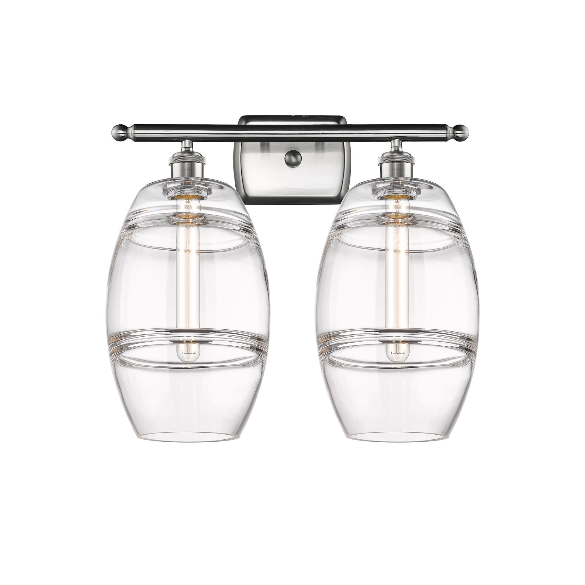 Shown in Brushed Satin Nickel finish and Clear glass