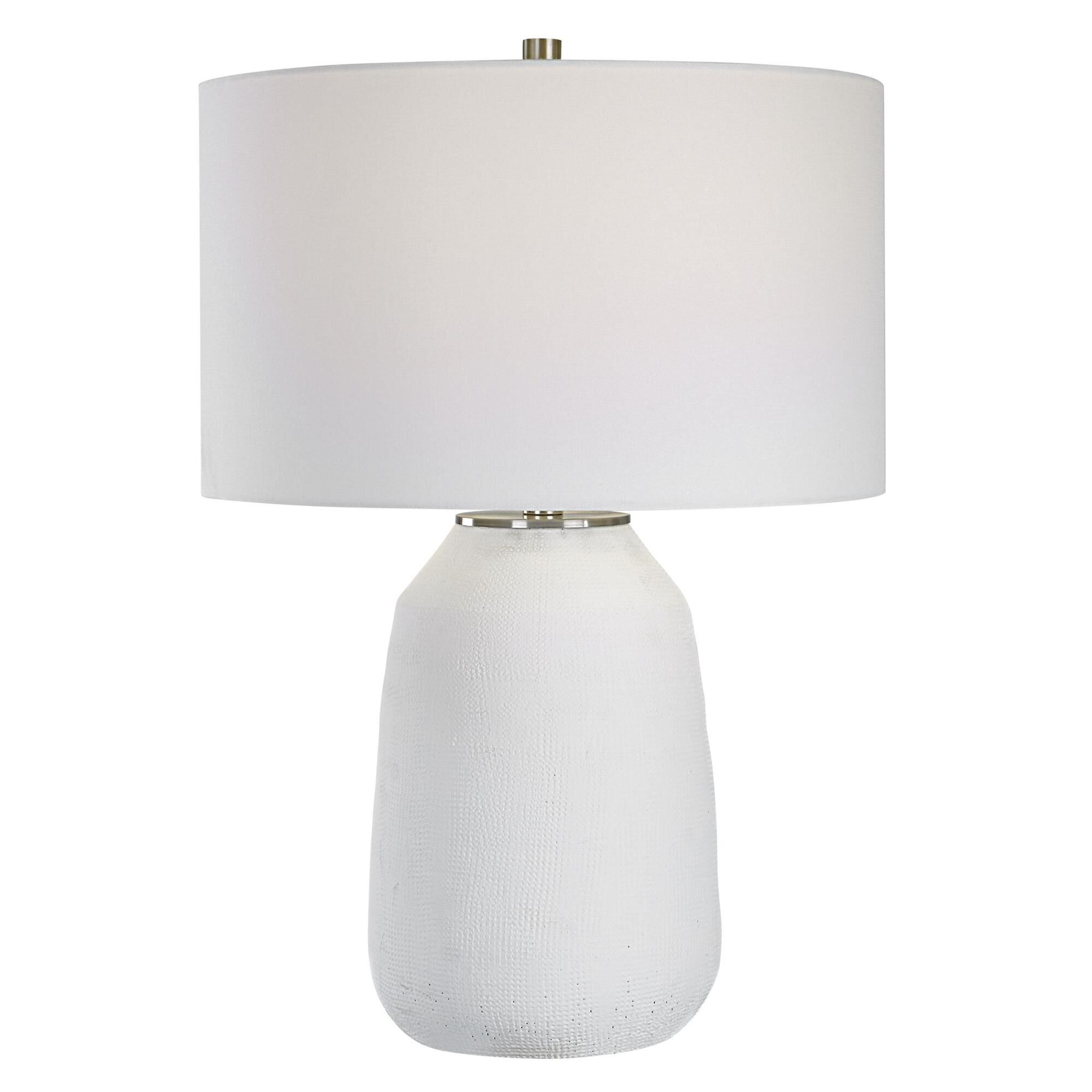 Shown in White finish and Round Drum Hardback shade