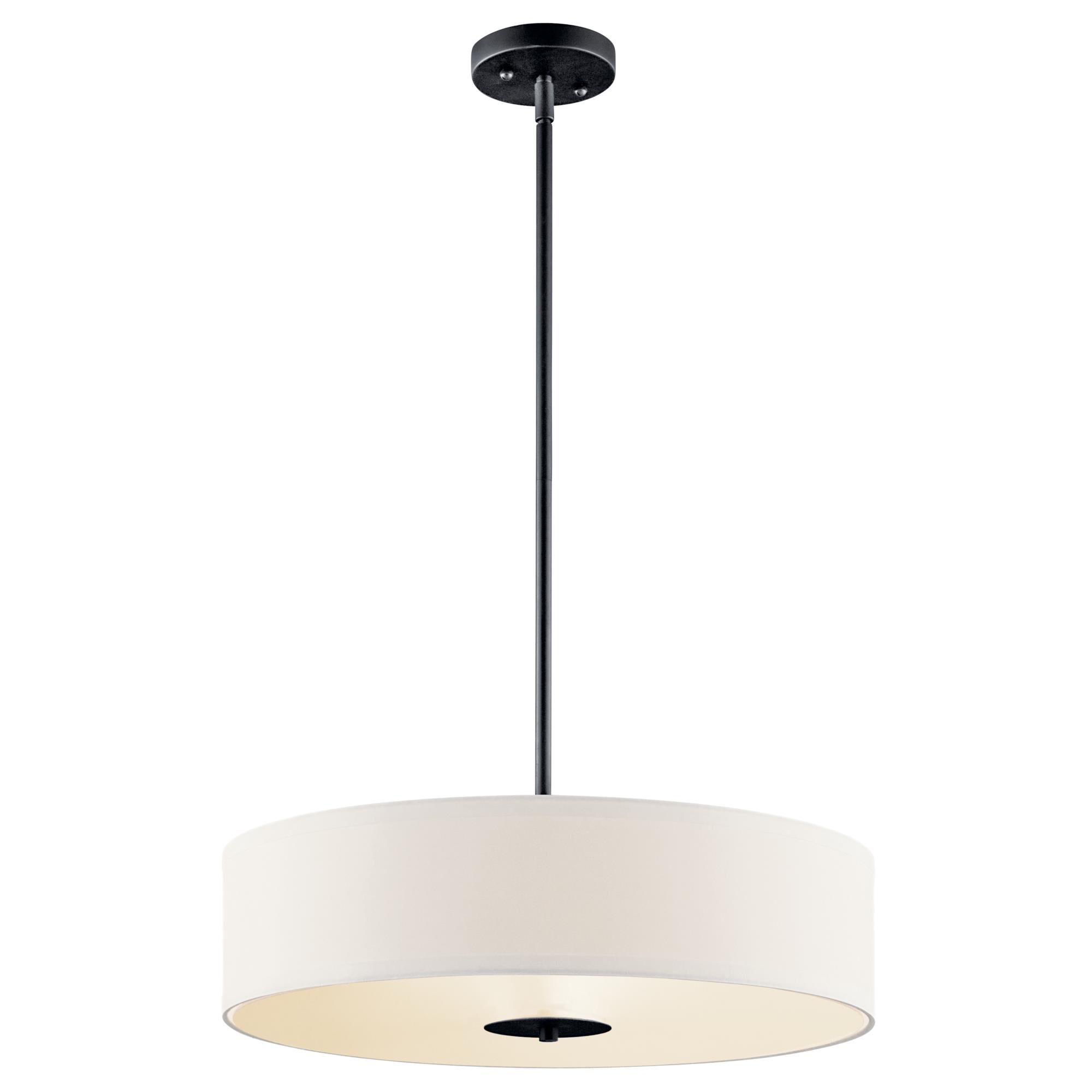 Shown in Black finish and Satin Etched glass and White Microfiber shade