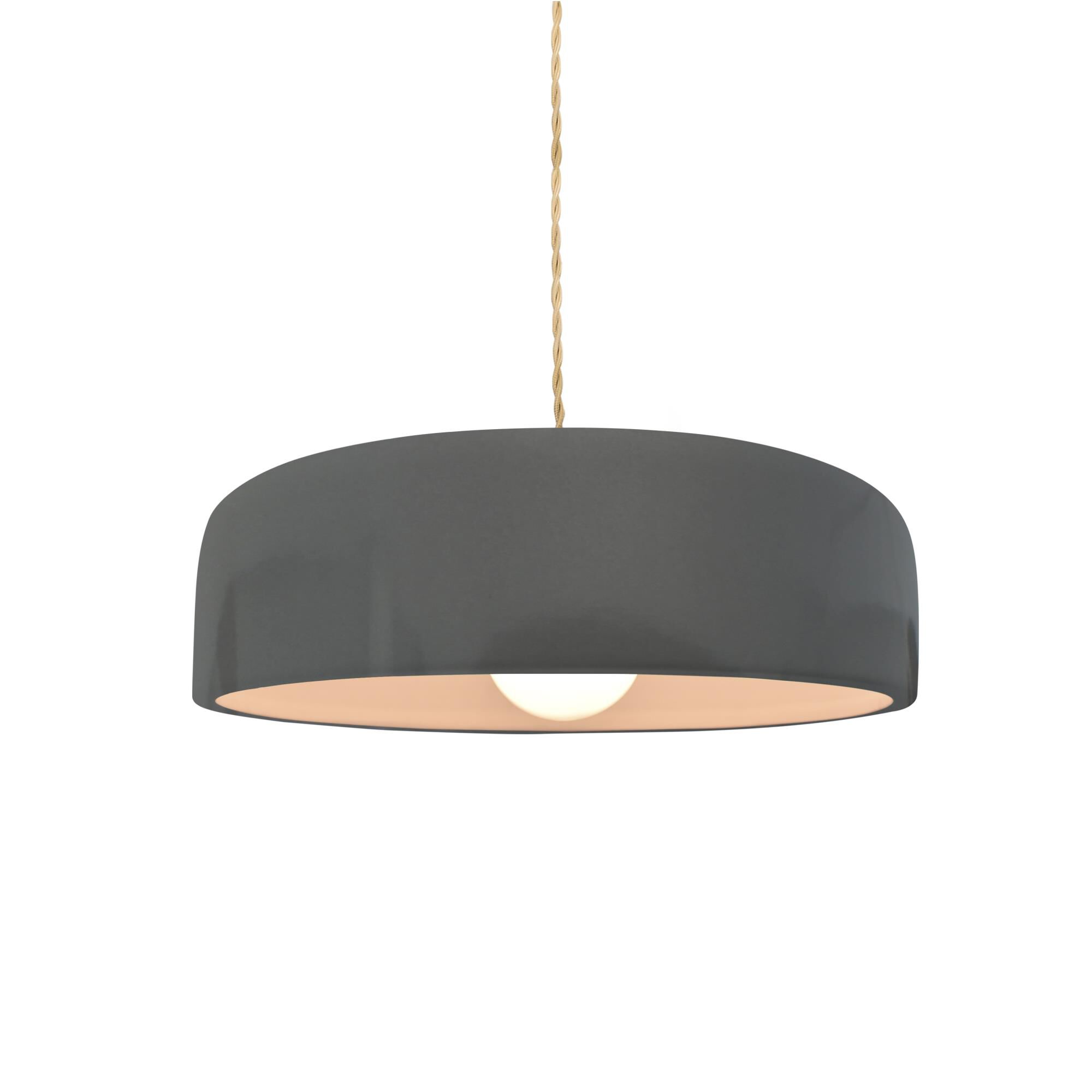 Shown in Brushed Brass finish and Gloss Grey shade