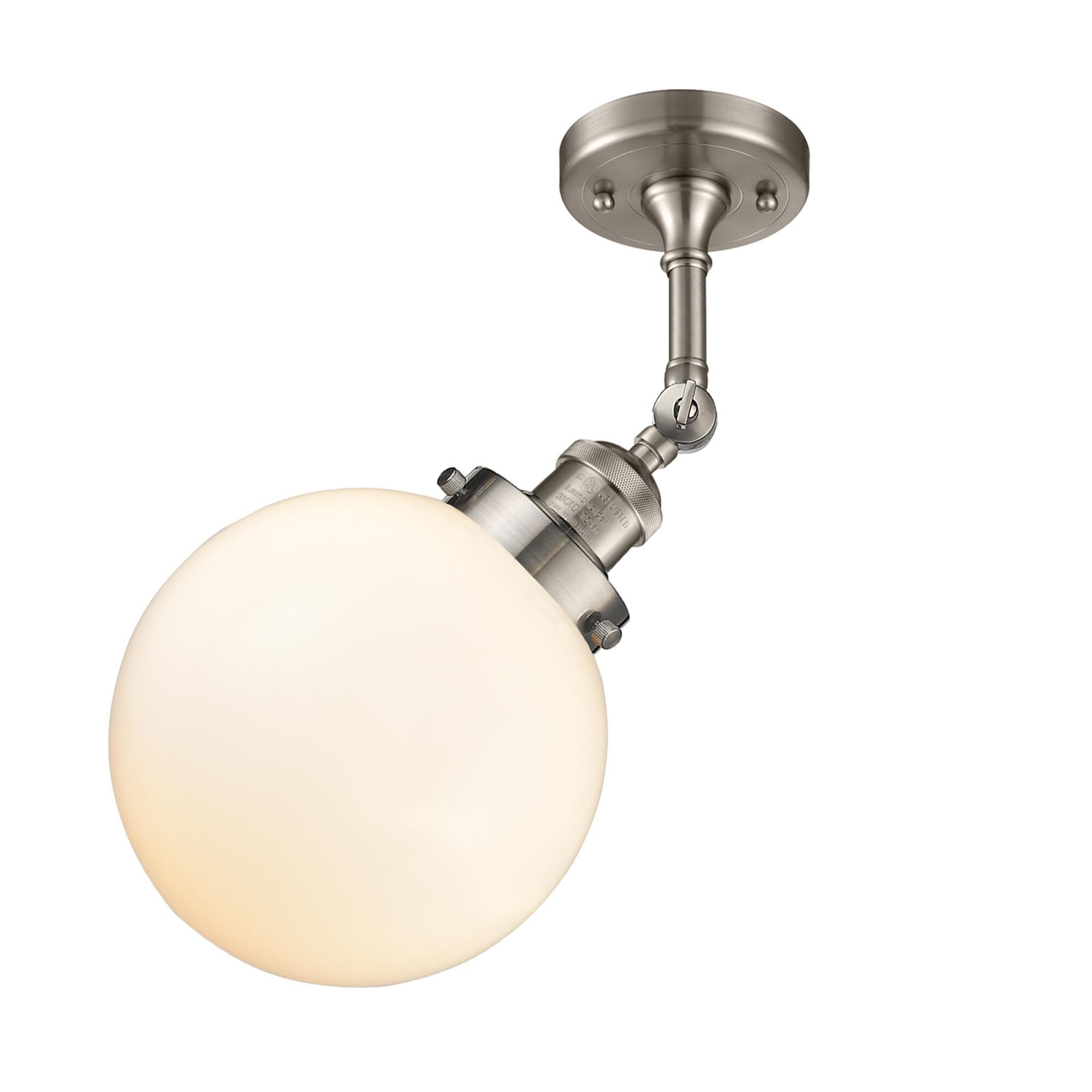 Shown in Brushed Satin Nickel finish and Matte White Cased glass and No Accent accent