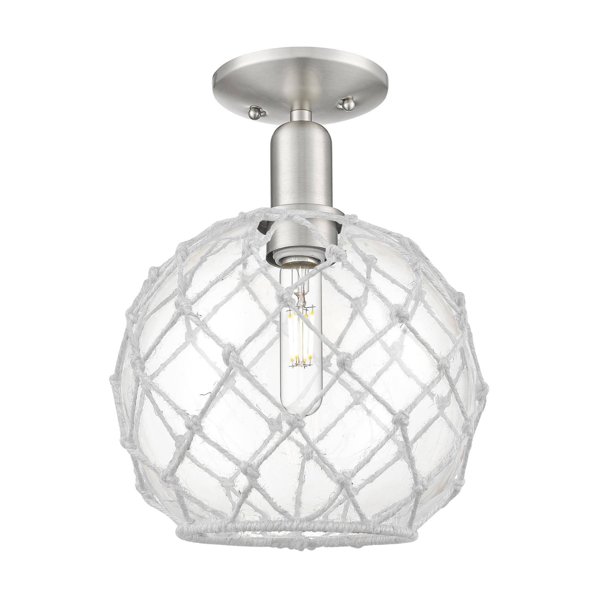 Shown in Brushed Satin Nickel finish and Clear with White Rope glass