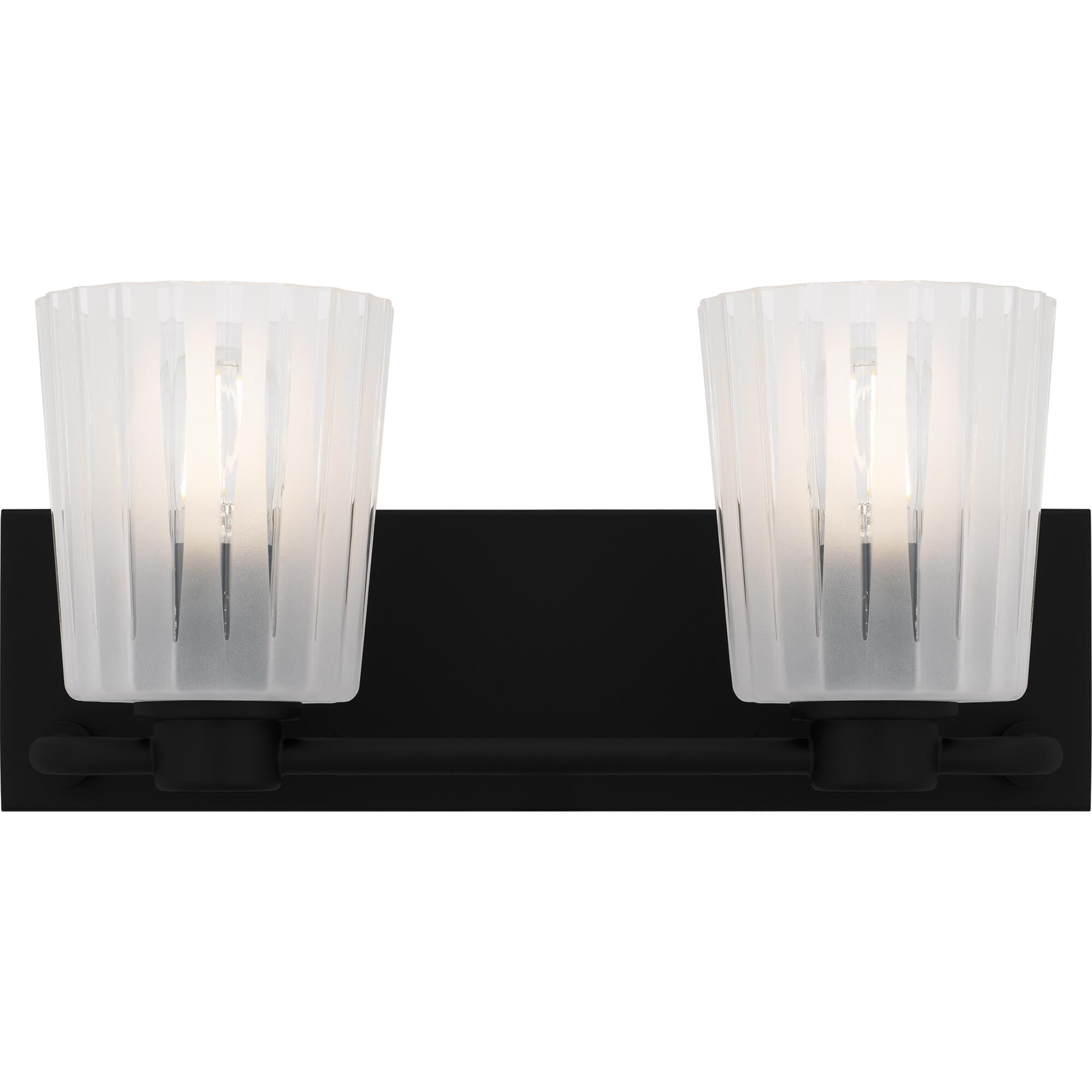 Shown in Matte Black finish and Clear Ribbed Sandblasted Glass shade