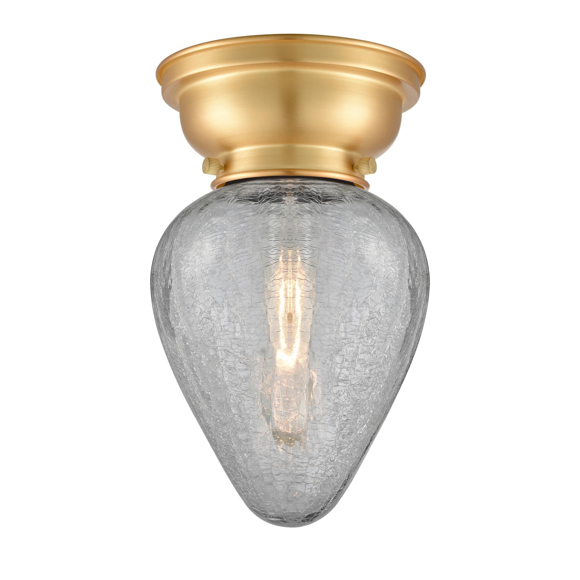 Shown in Satin Gold finish and Clear Crackle Geneseo glass