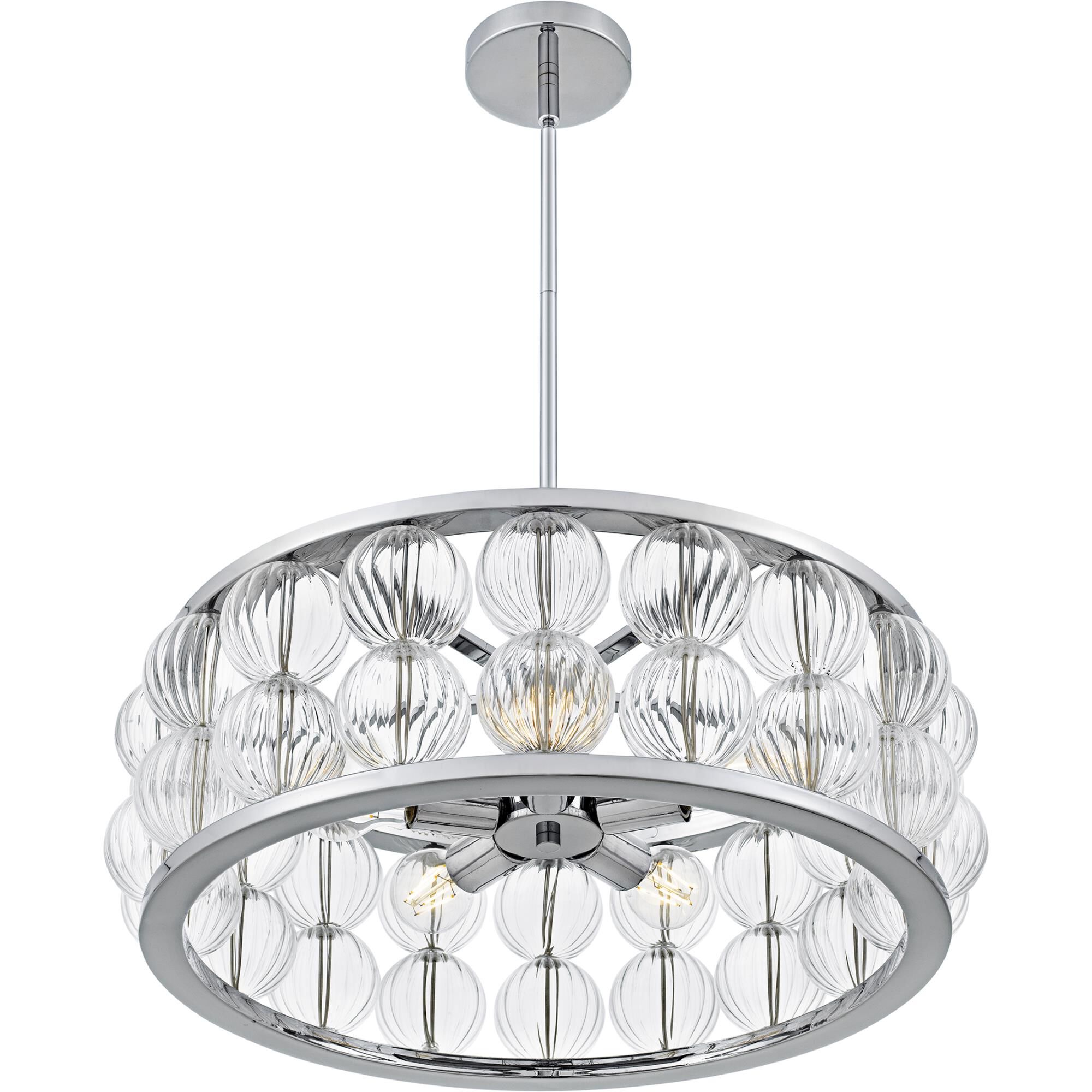 Shown in Polished Chrome finish and Clear Ribbed Glass shade