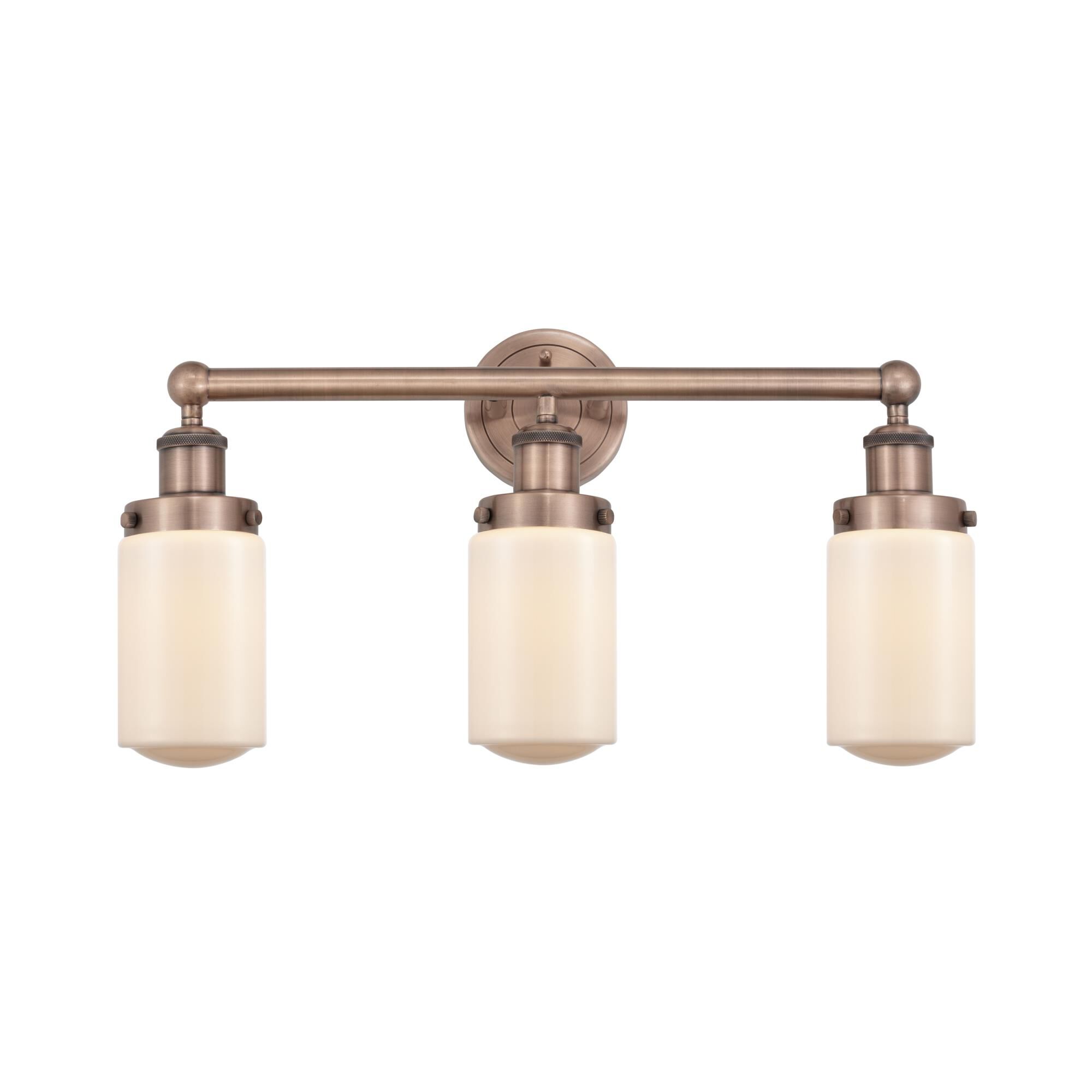 Shown in Antique Copper finish and Matte White glass