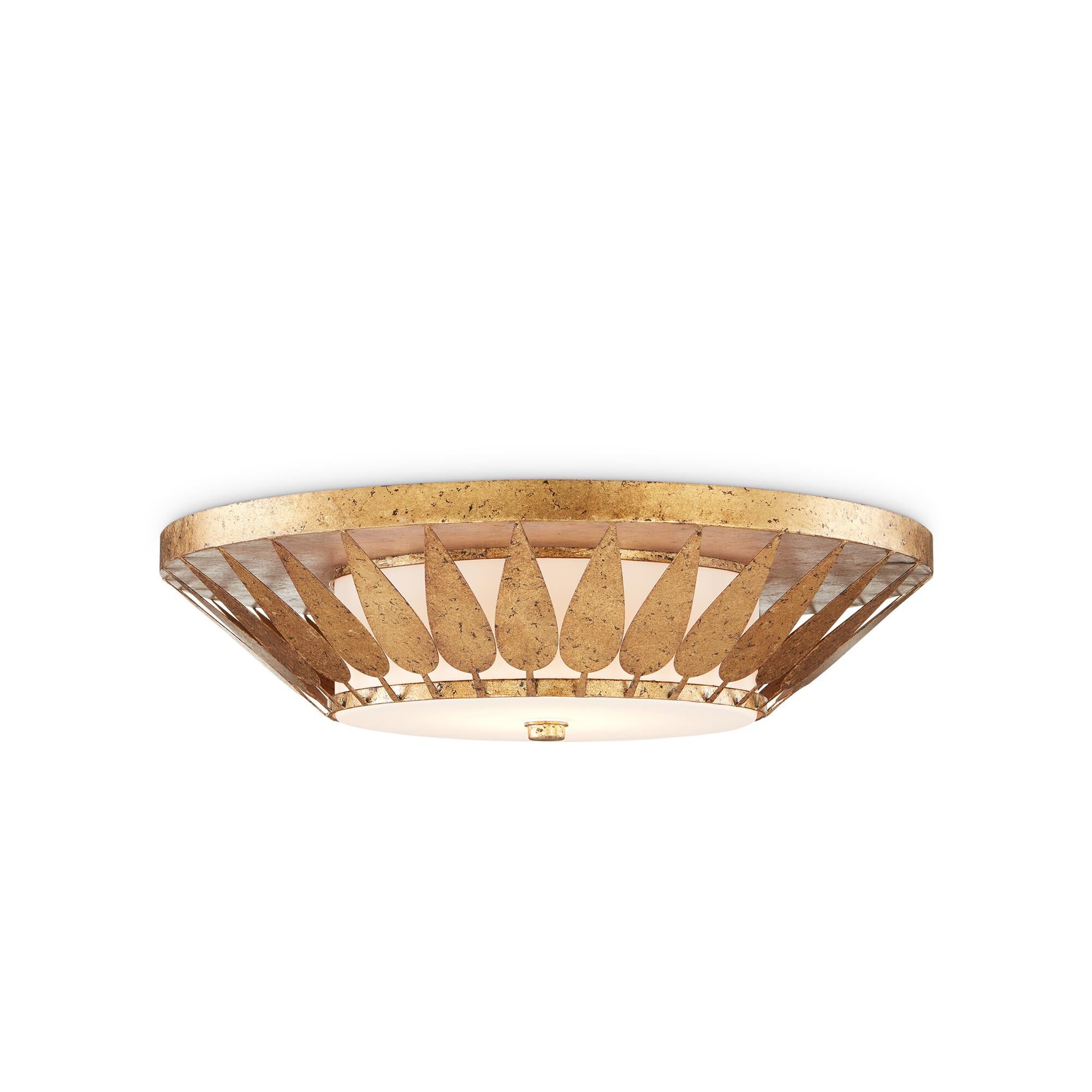 Shown in New Gold Leaf finish and Milky glass