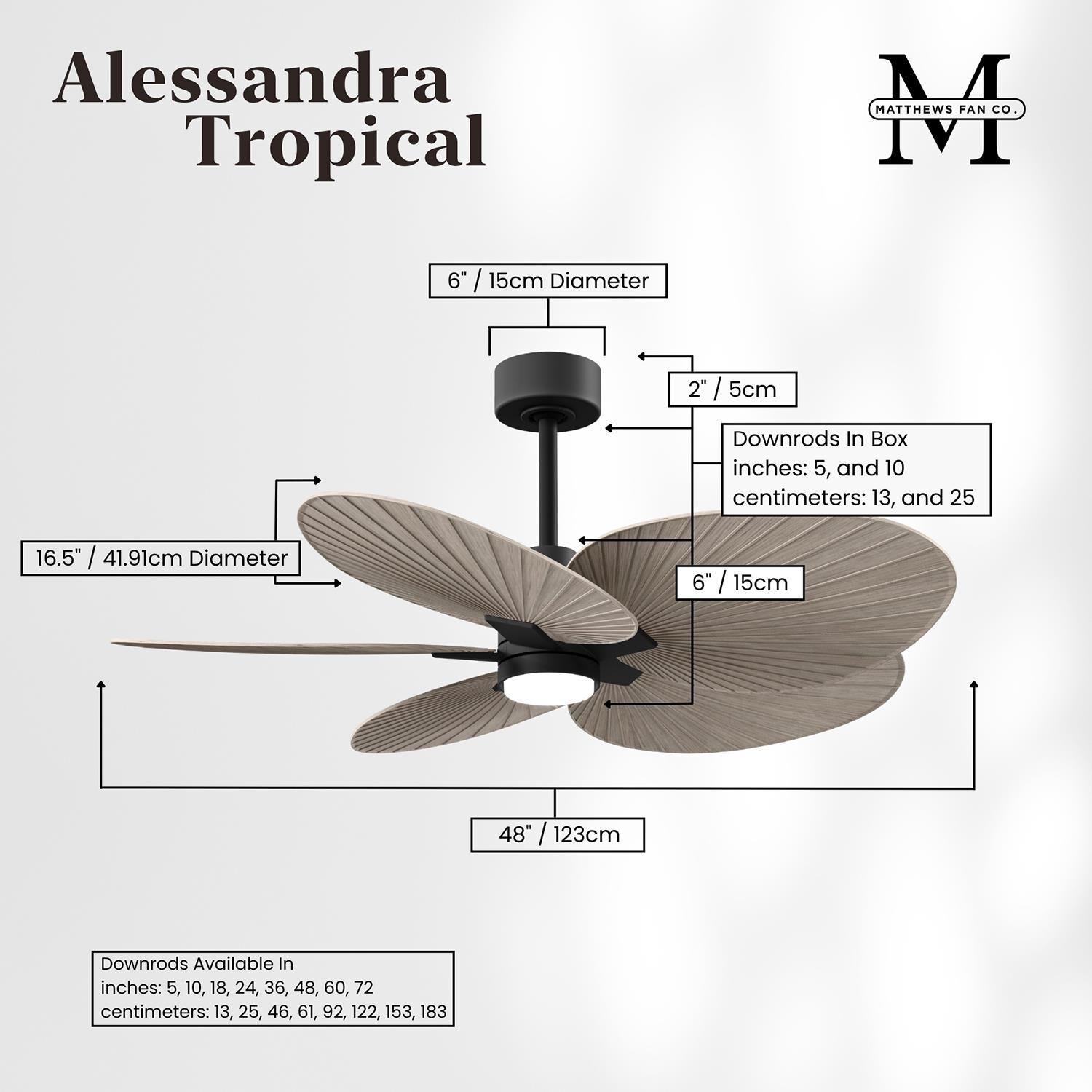Alessandra Tropical Outdoor Rated 48 Inch Ceiling Fan with Light Kit by Matthews Fan Company